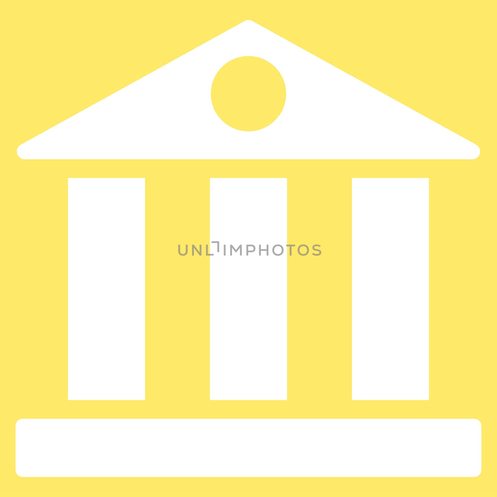 Bank icon from Primitive Set. This isolated flat symbol is drawn with white color on a yellow background, angles are rounded.