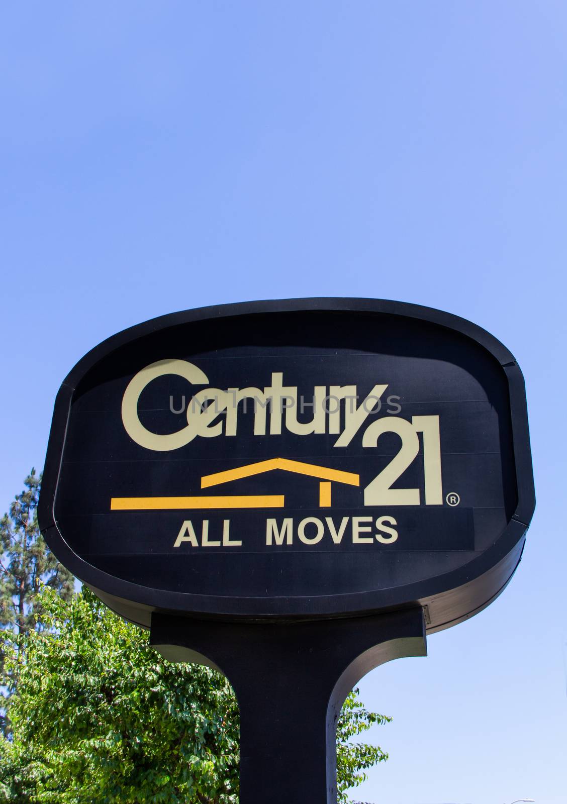 GRANADA HILLS, CA/USA - JUNE 15, 2015: Century 21 exterior sign and logo. Century 21 Real Estate is an American real estate agent franchise company.