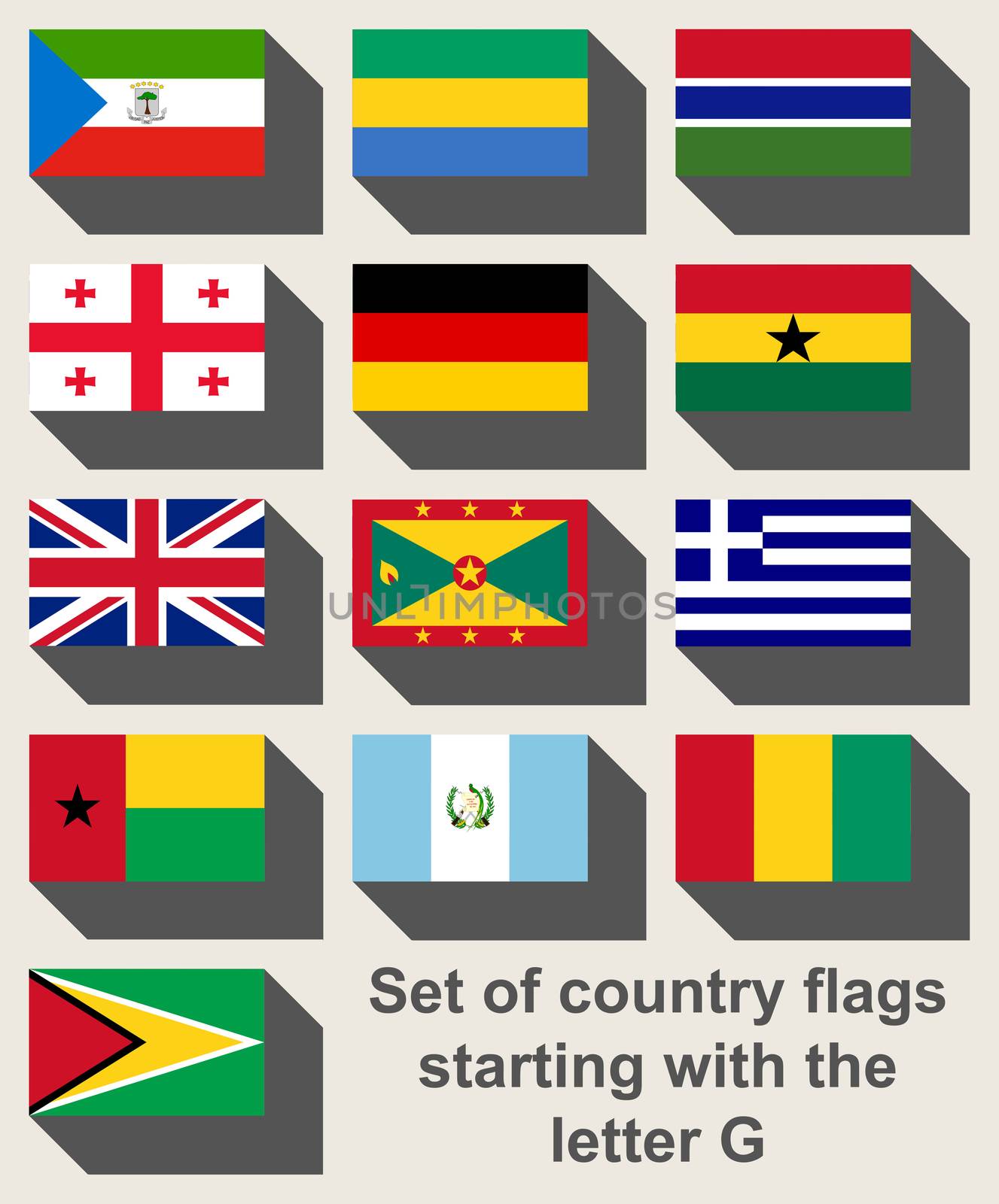Set of flags starting with the letter G in flat web design style.