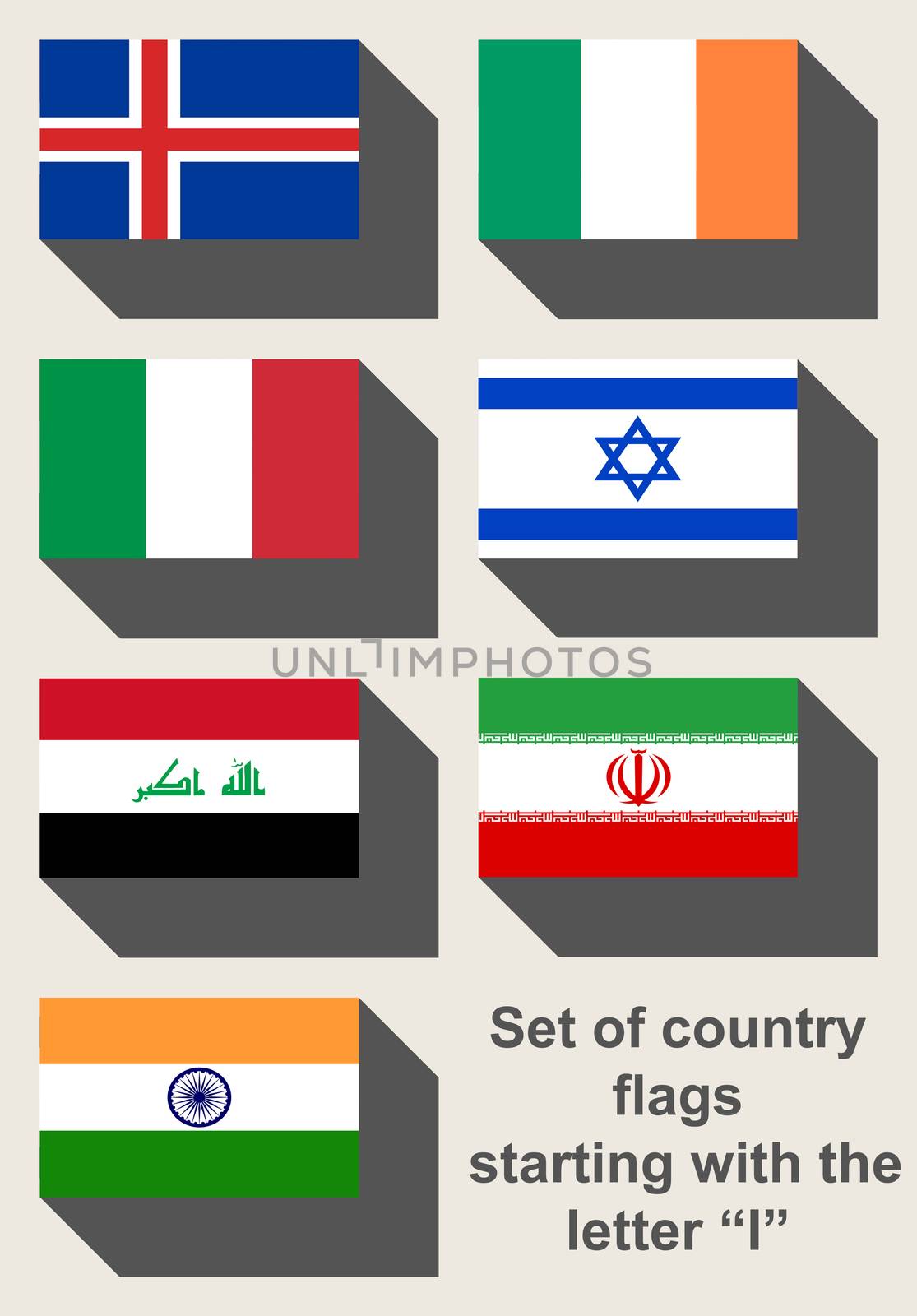 Set of country flags starting with the letter I.