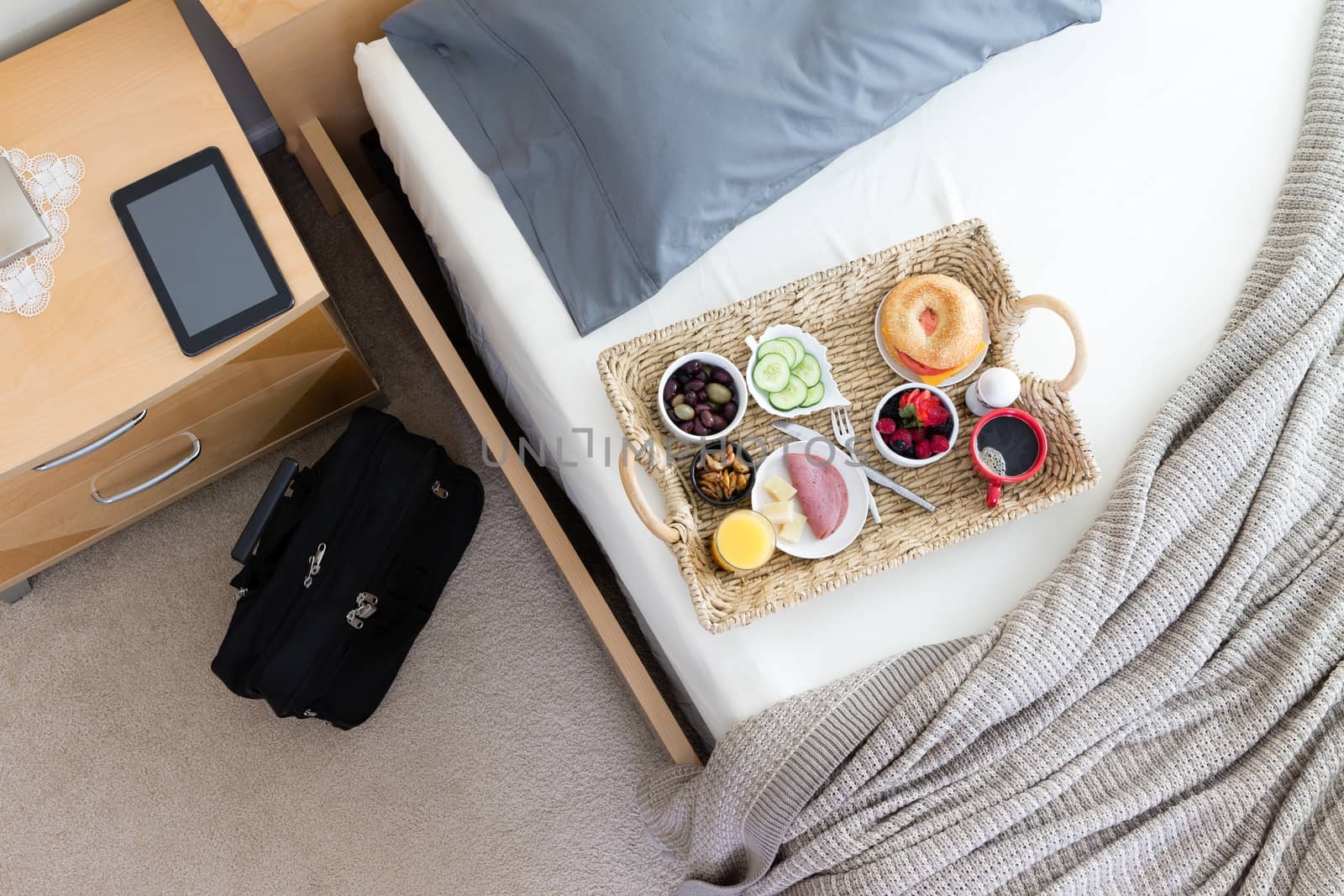 Business Travel Hotel Room with Breakfast in Bed by coskun