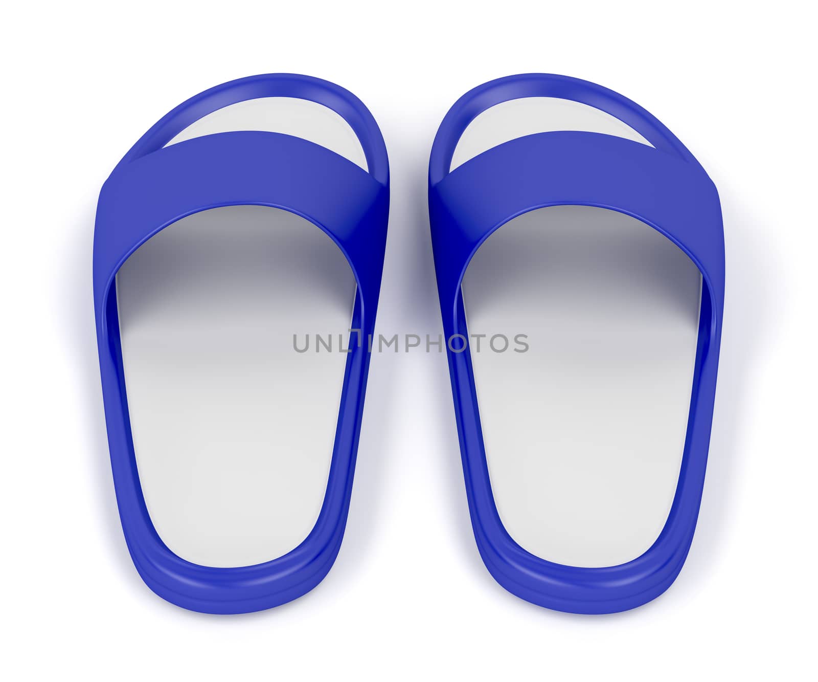 Blue rubber slippers on white background