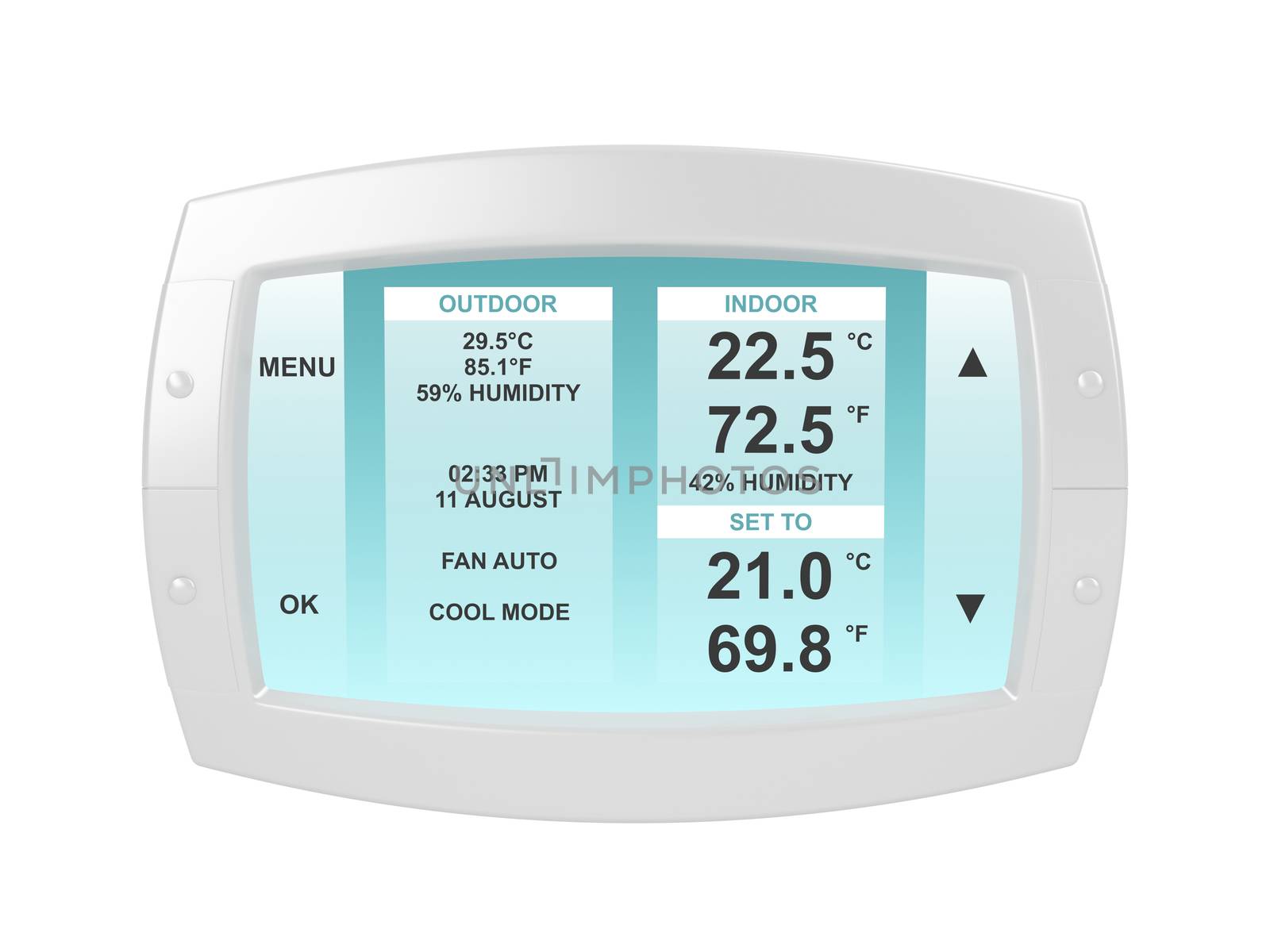 Modern thermostat isolated on white background