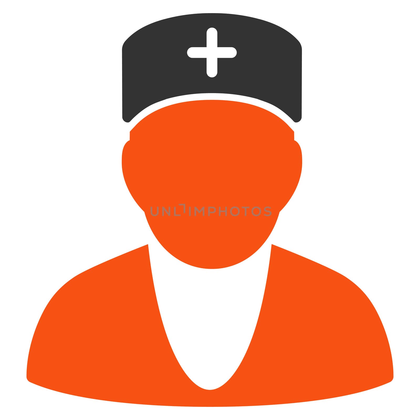 Doctor glyph icon. Style is bicolor flat symbol, orange and gray colors, rounded angles, white background.