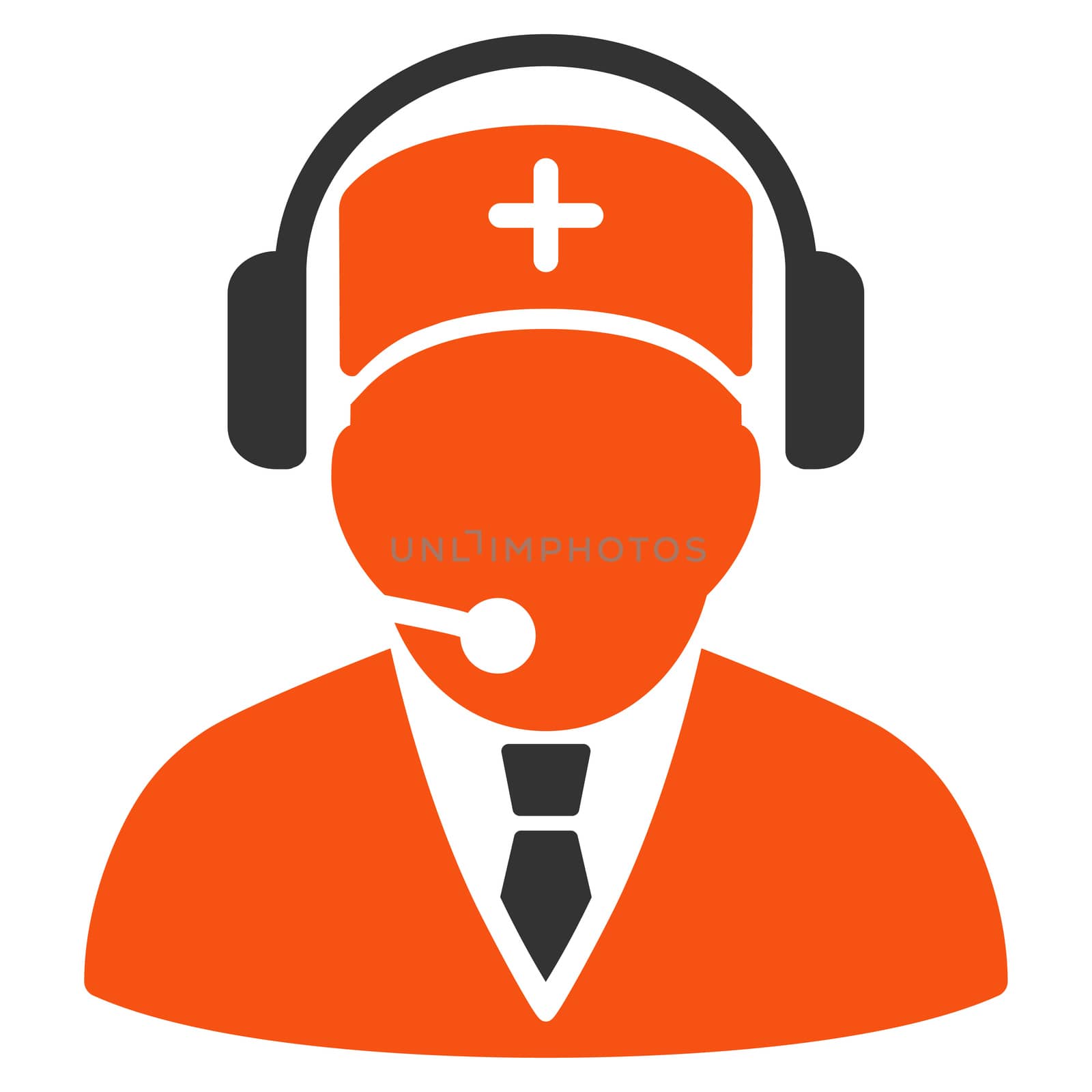 Emergency Operator glyph icon. Style is bicolor flat symbol, orange and gray colors, rounded angles, white background.
