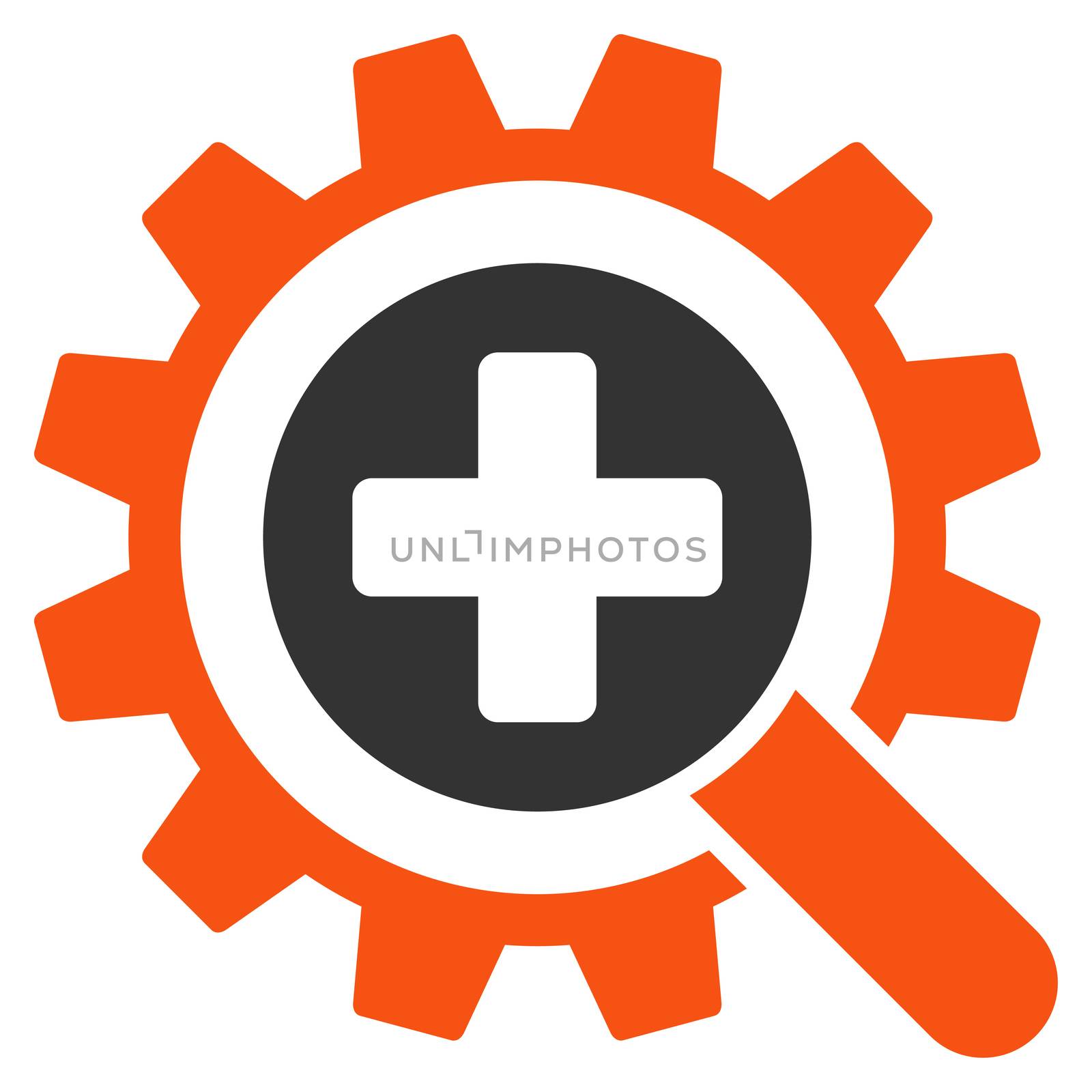 Find Medical Technology glyph icon. Style is bicolor flat symbol, orange and gray colors, rounded angles, white background.