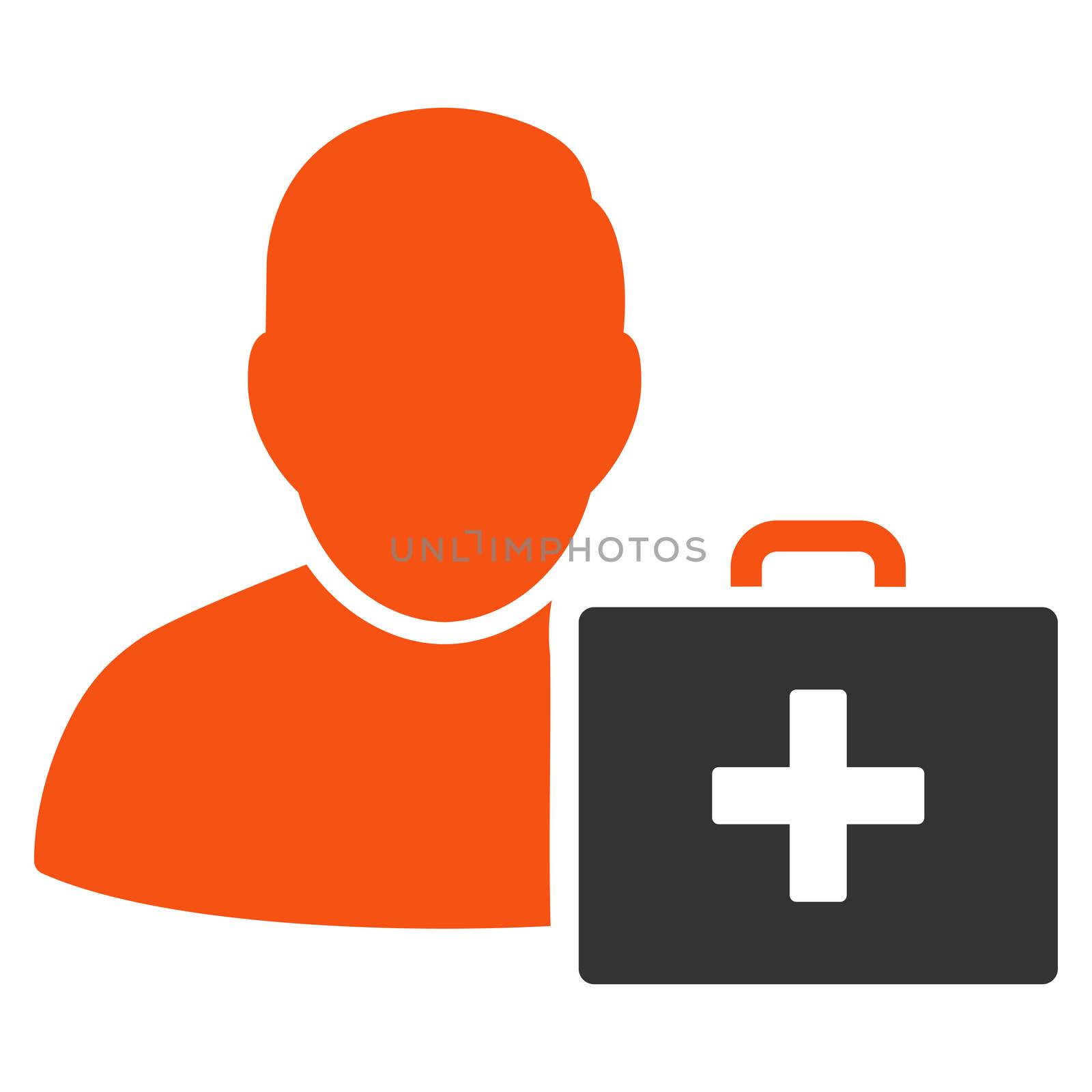 First Aid Man glyph icon. Style is bicolor flat symbol, orange and gray colors, rounded angles, white background.