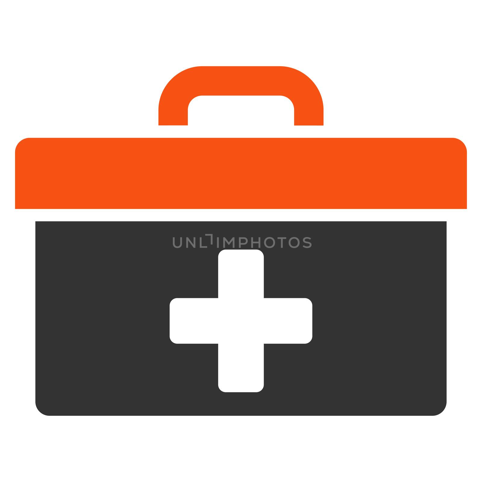 First Aid Toolbox glyph icon. Style is bicolor flat symbol, orange and gray colors, rounded angles, white background.
