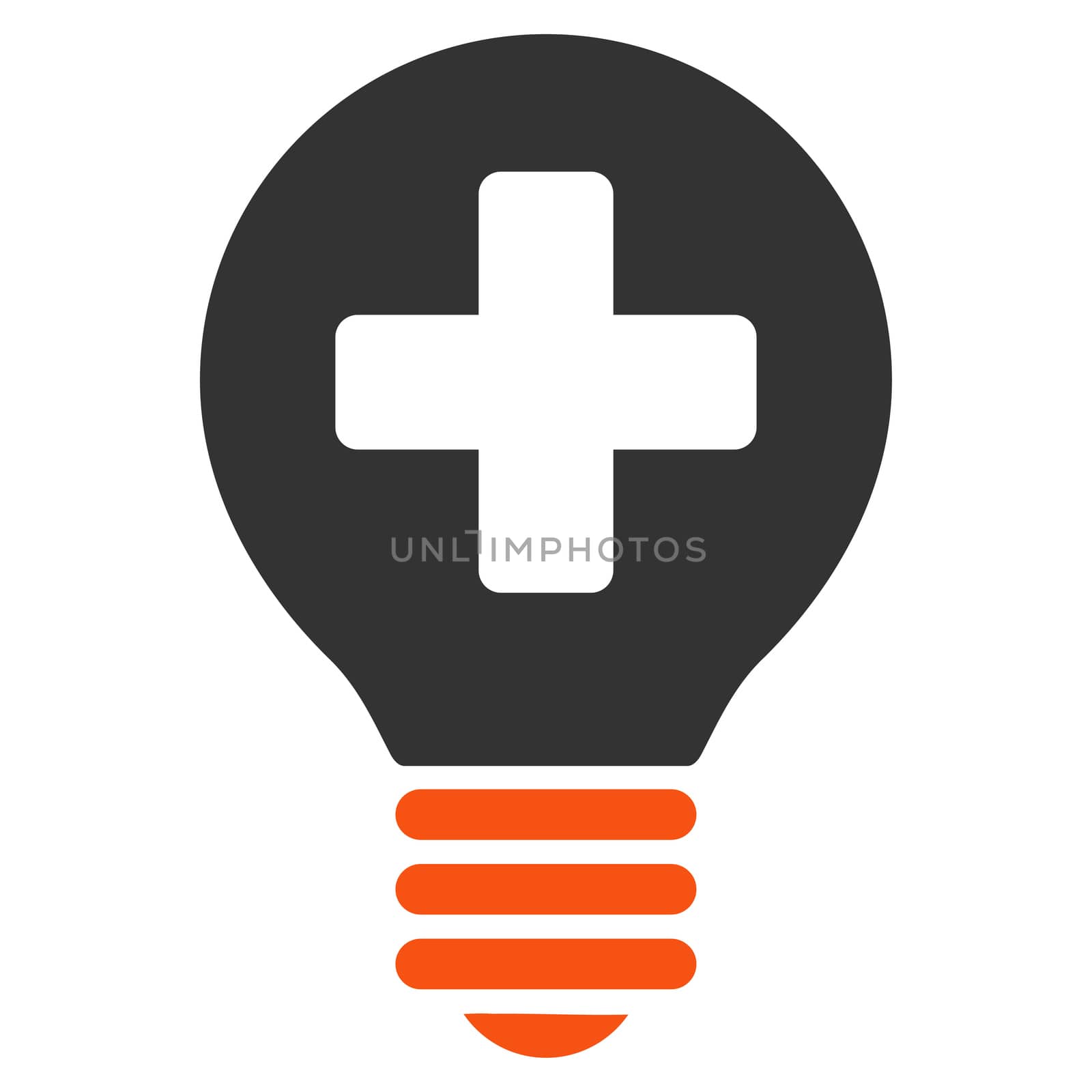 Healh Care Bulb glyph icon. Style is bicolor flat symbol, orange and gray colors, rounded angles, white background.