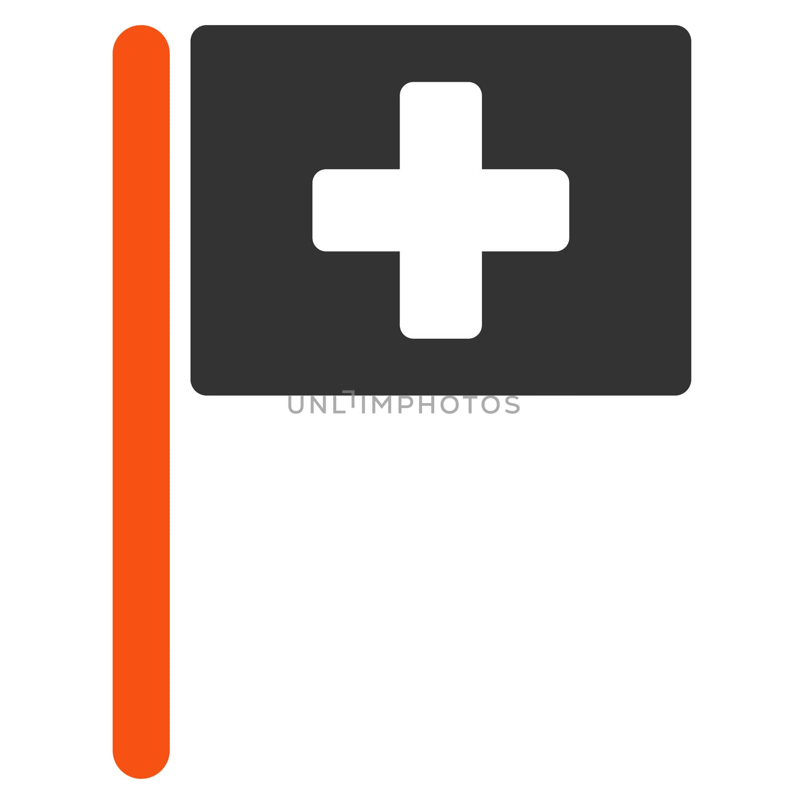 Hospital Flag glyph icon. Style is bicolor flat symbol, orange and gray colors, rounded angles, white background.