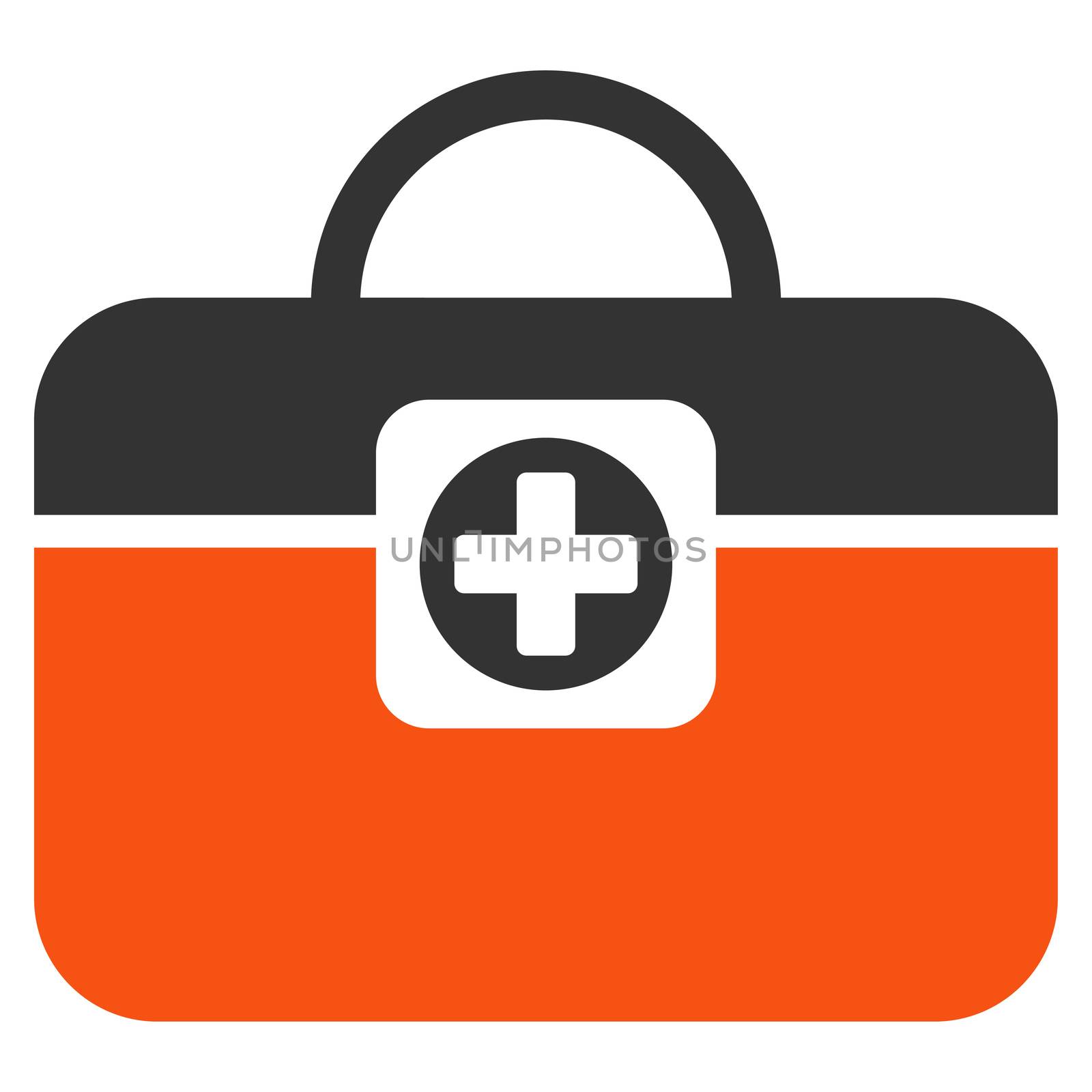 Medic Case glyph icon. Style is bicolor flat symbol, orange and gray colors, rounded angles, white background.