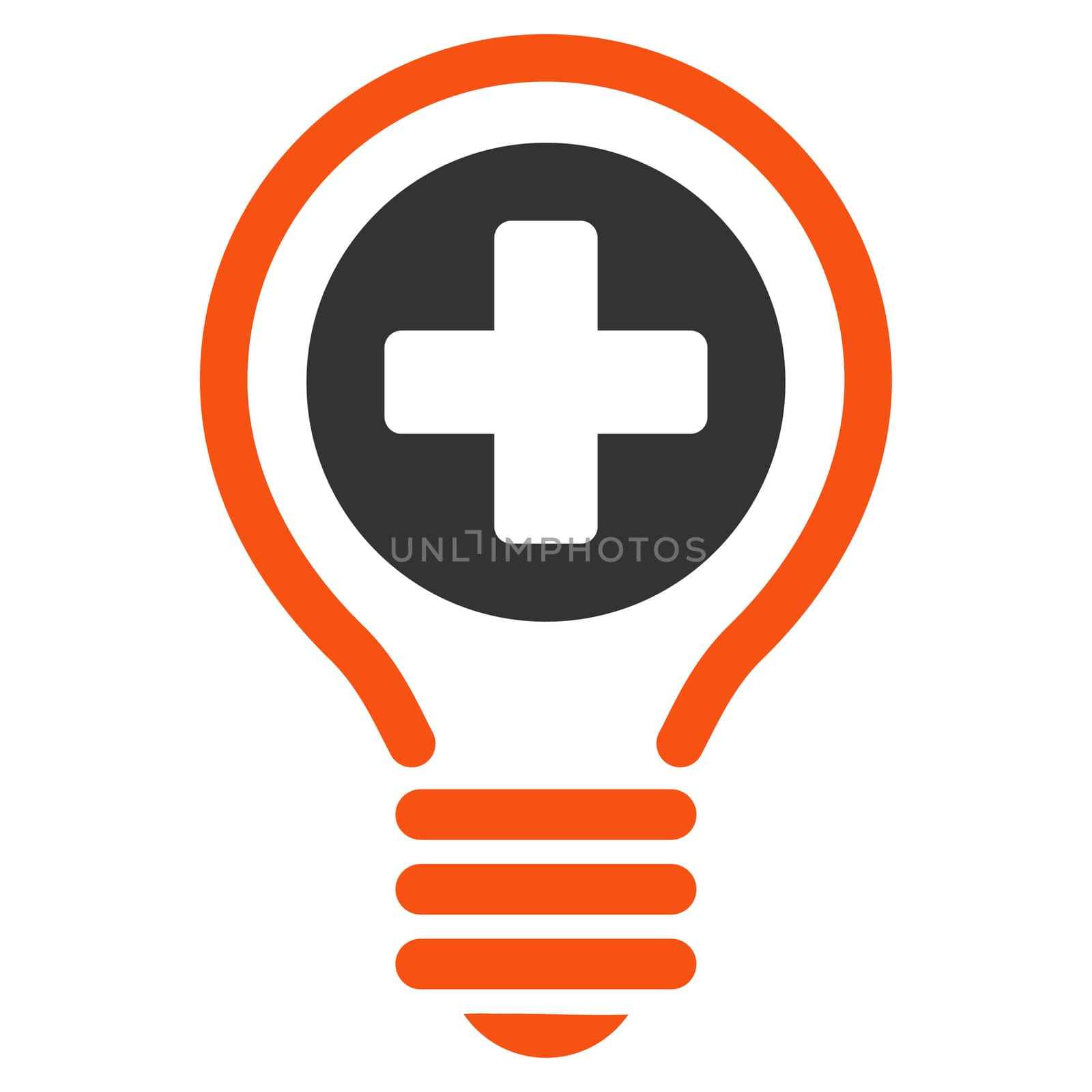 Medical Bulb glyph icon. Style is bicolor flat symbol, orange and gray colors, rounded angles, white background.