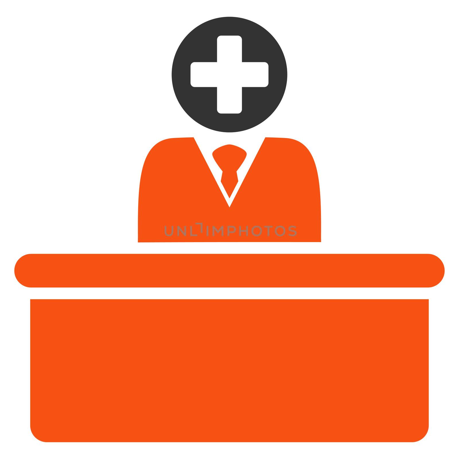 Medical Bureaucrat glyph icon. Style is bicolor flat symbol, orange and gray colors, rounded angles, white background.