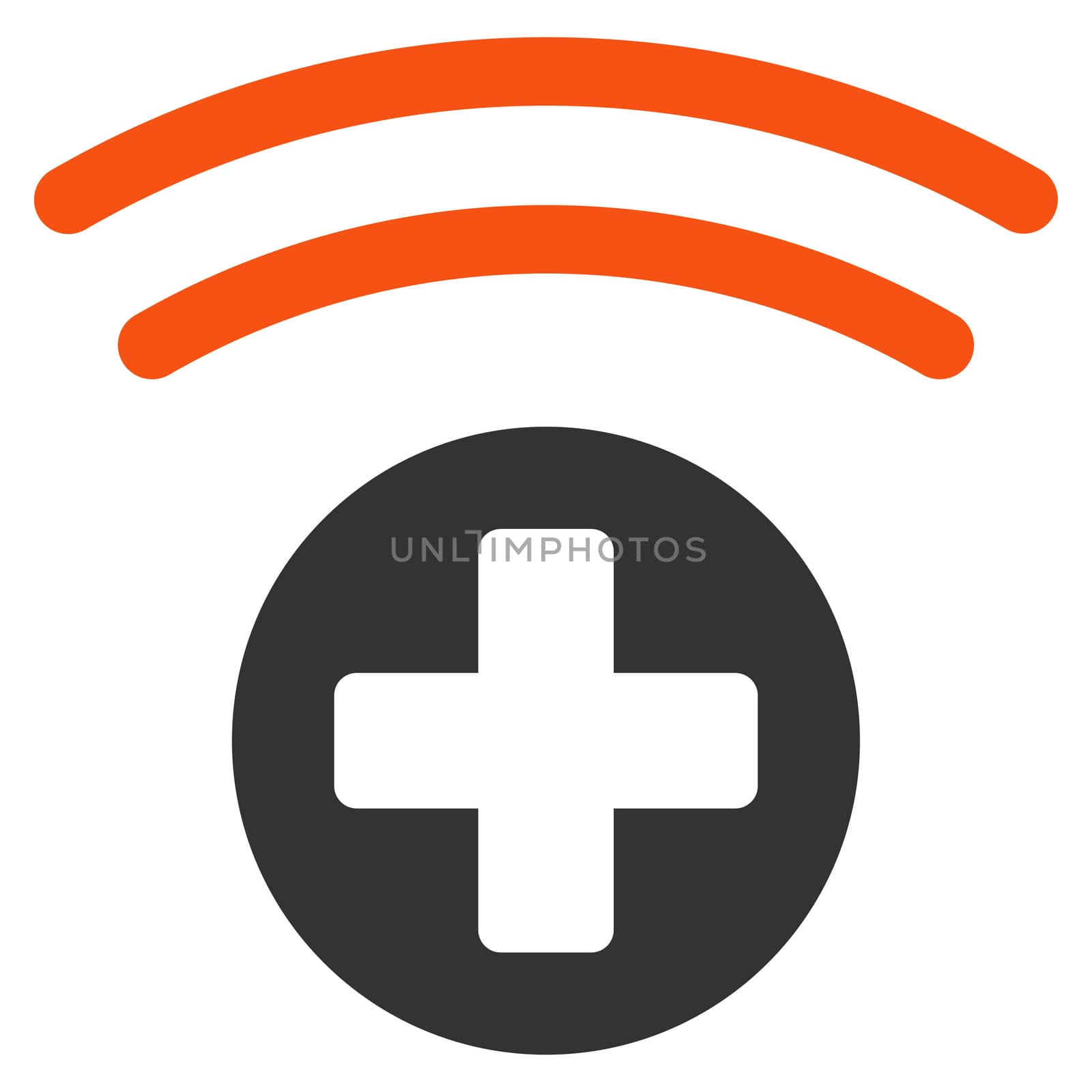 Medical Source glyph icon. Style is bicolor flat symbol, orange and gray colors, rounded angles, white background.