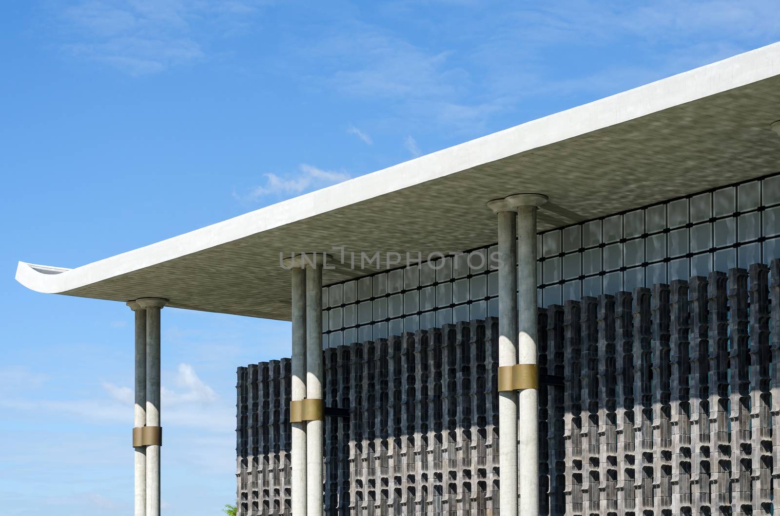 Chinese Modern Architecture against blue sky by siraanamwong