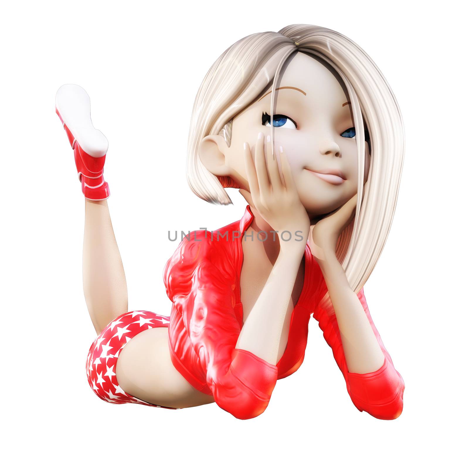 Digital 3D Illustration of a Toon Girl, Cutout on white Background