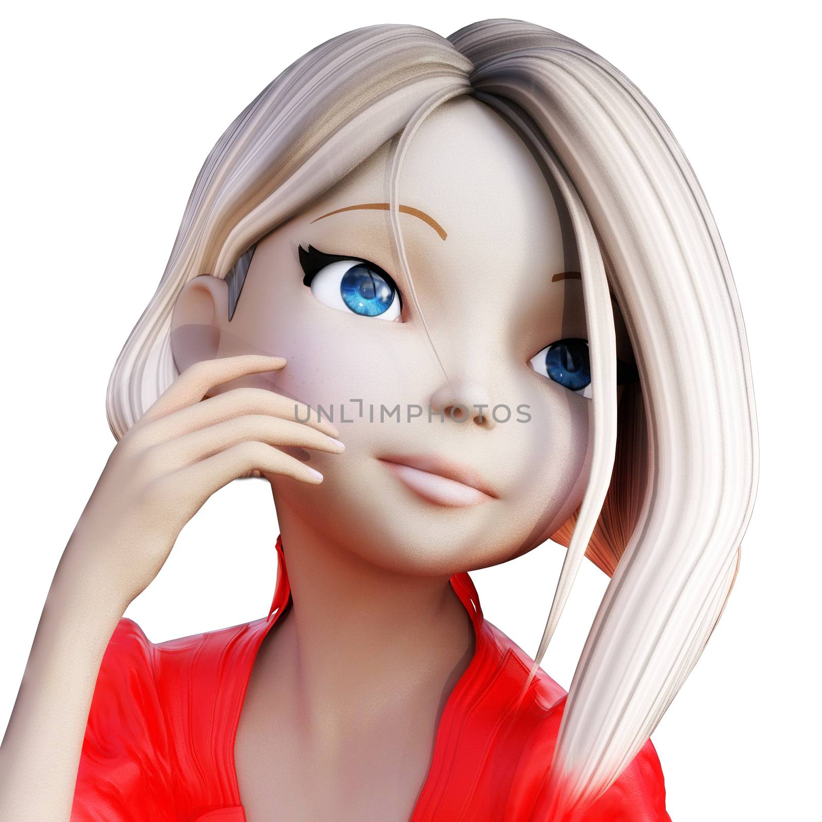 Digital 3D Illustration of a Toon Girl, Cutout on white Background