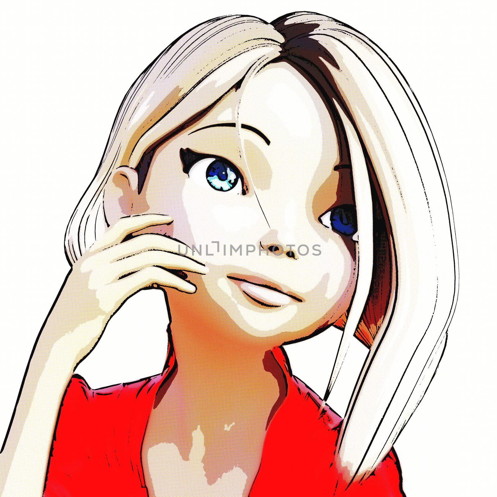 Digital 3D Illustration of a Toon Girl, Cutout on white Background