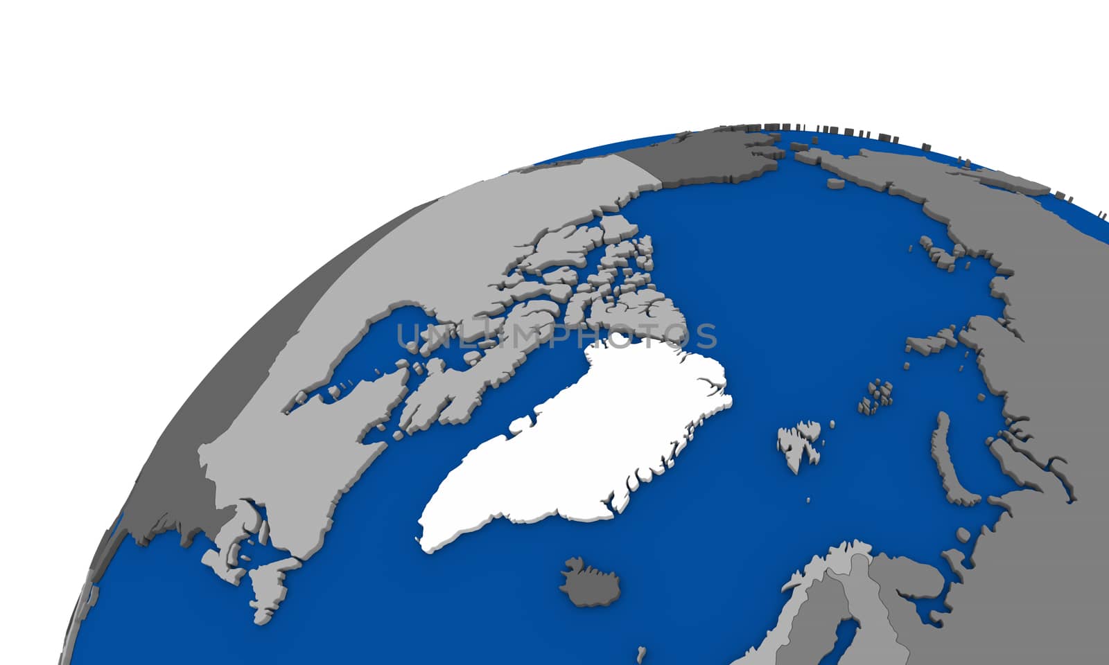 Arctic north polar region on globe