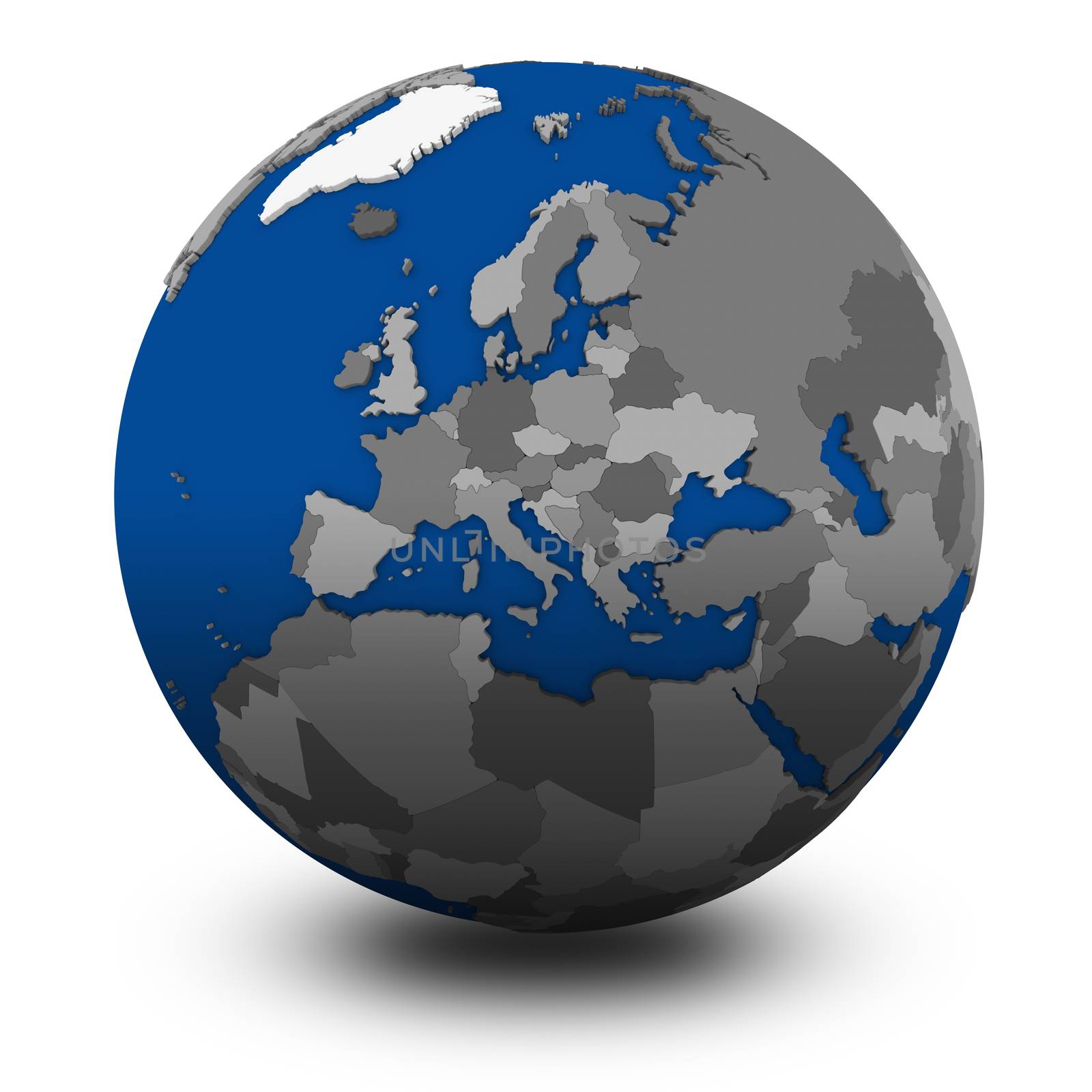 Europe on political globe illustration by Harvepino