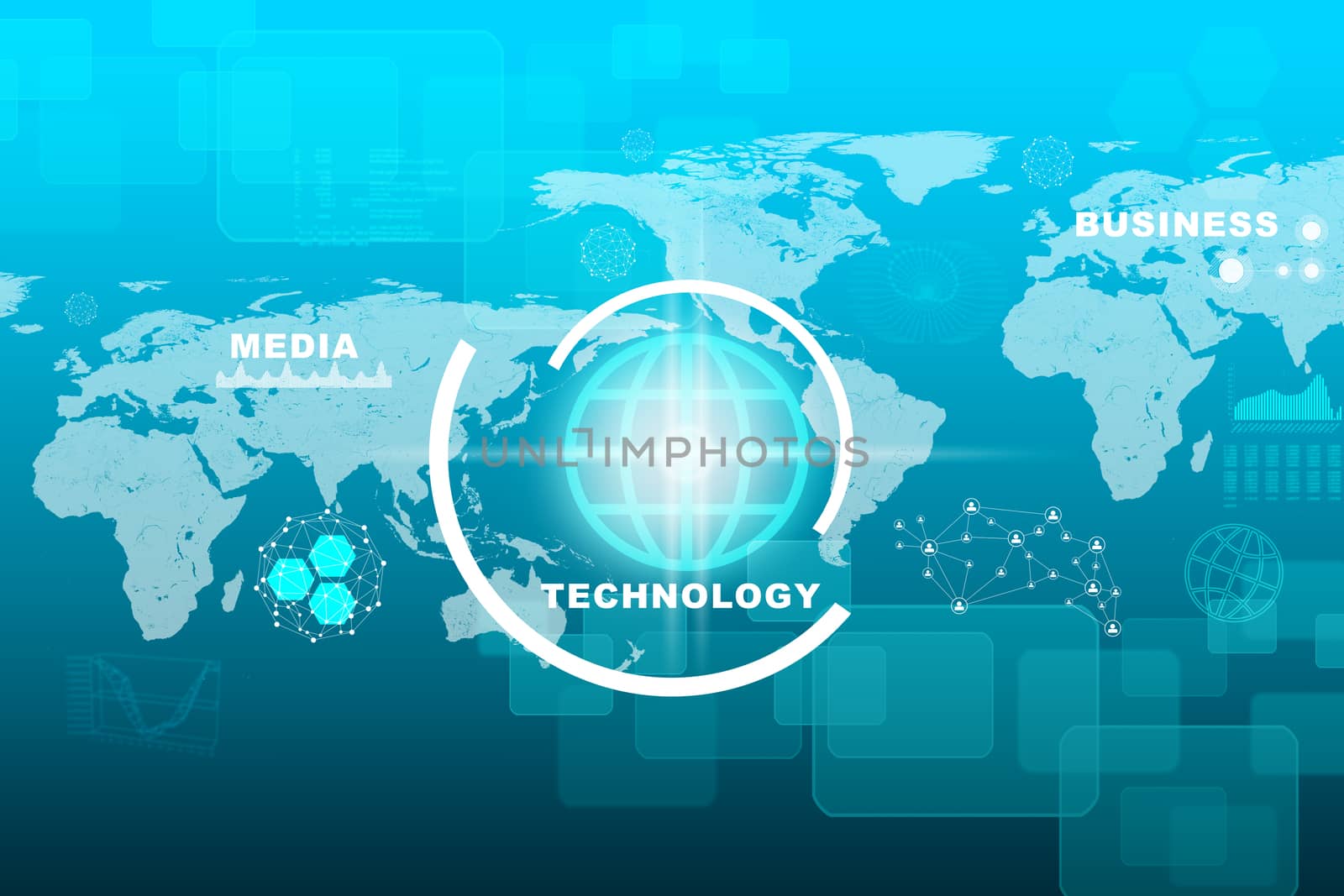 World map with molecule by cherezoff