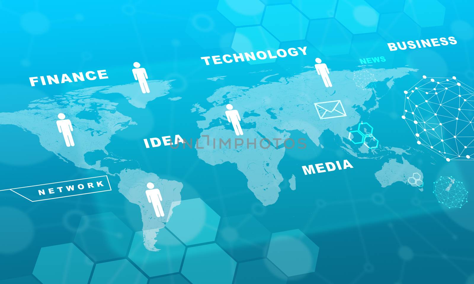 Molecule with business words and world map by cherezoff