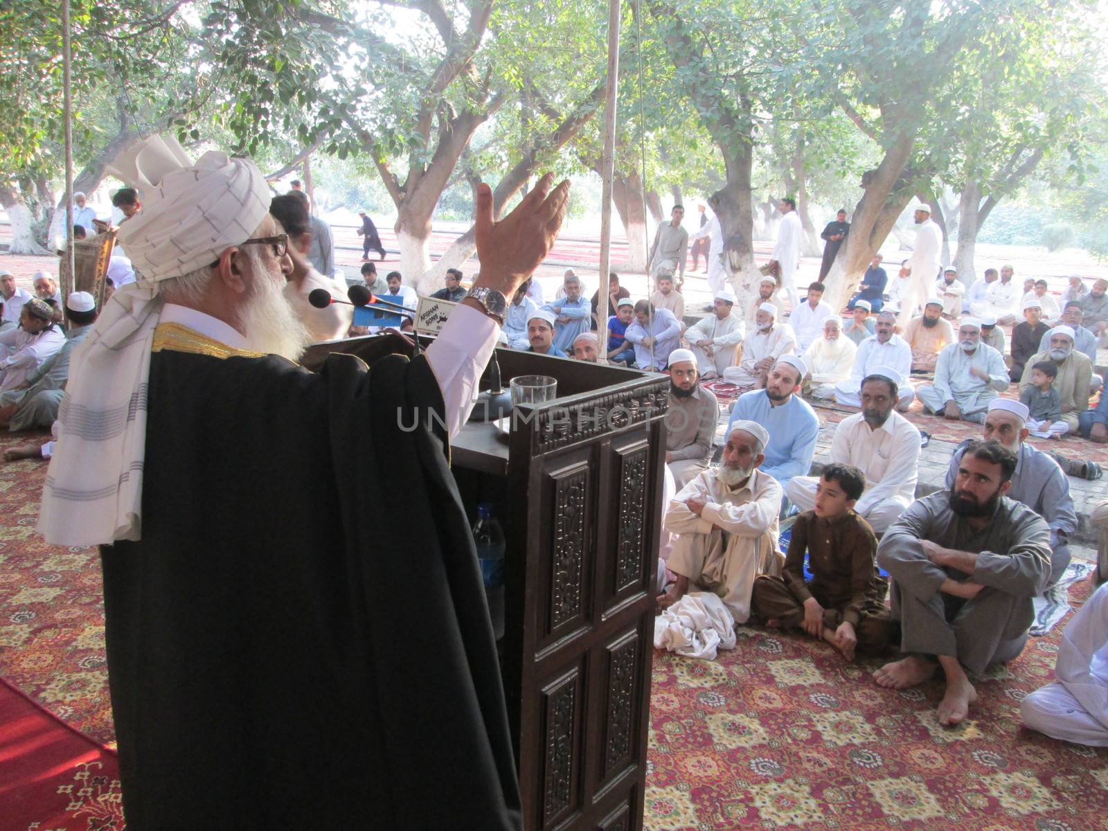 PAKISTAN, Peshawar: Muslims celebrate Eid-al-Adha by offering prayers at a mosque in Peshawar, Pakistan on September 25, 2015. The festival marks the end of Hajj, which is a holy pilgrimage that many Muslims make every year.  	