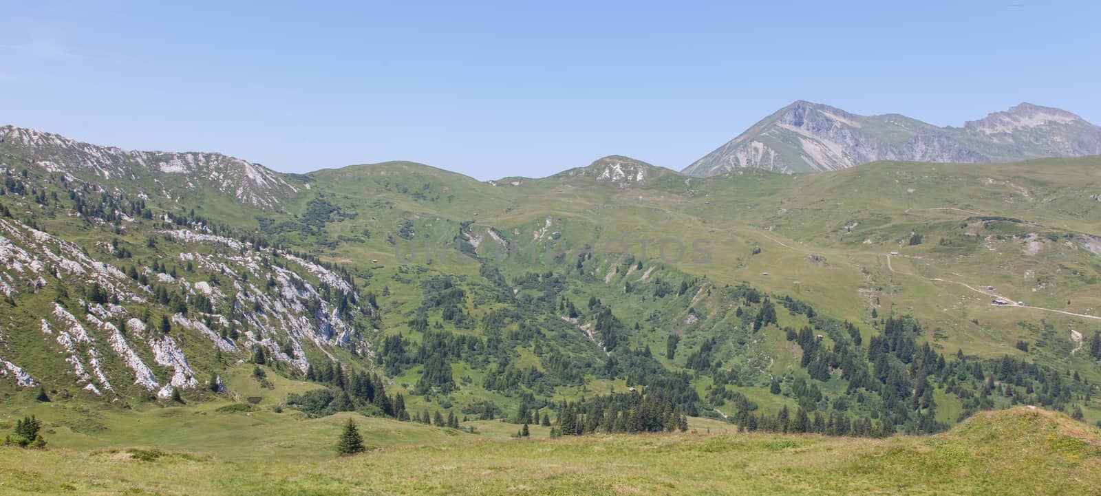 Typical view of the Swiss alps, valleys and mountains