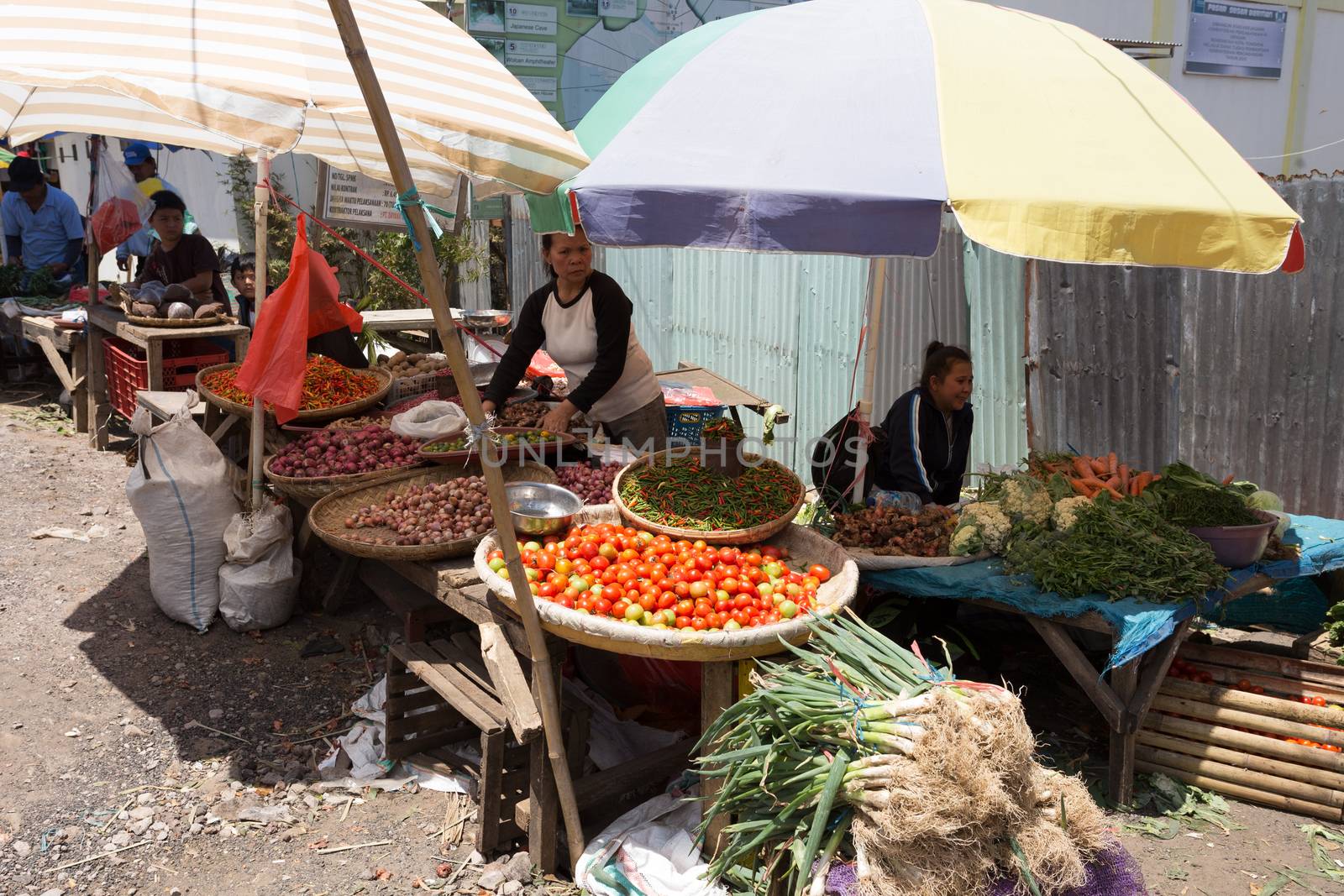 SULAWESI, INDONESIA - AUGUST 8.2015:, Traditional Marketplace with local fruit and vegetables in Tomohon City, Sulawesi,August 8. 2015 Sulawesi, Indonesia.