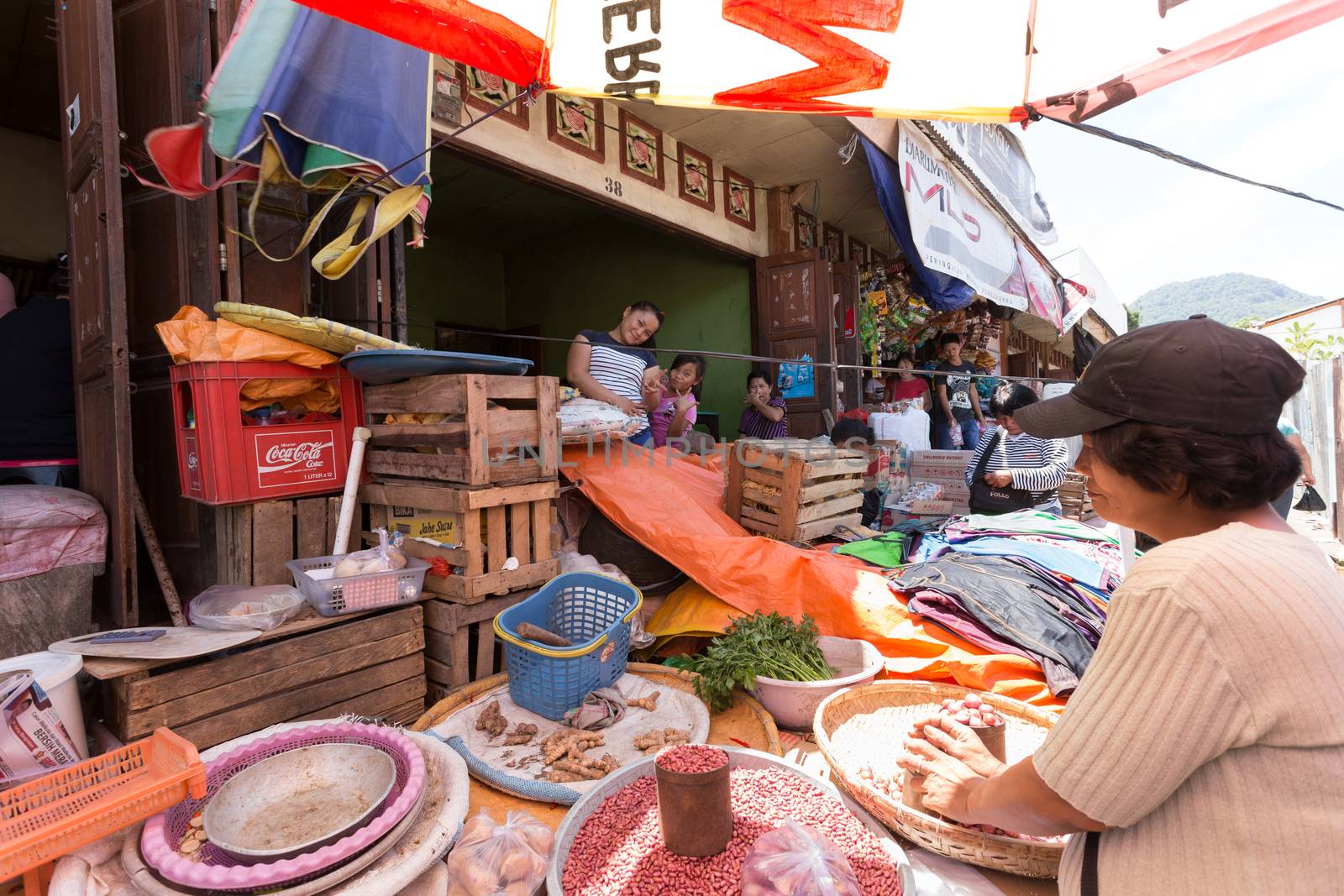 SULAWESI, INDONESIA - AUGUST 8.2015:, Traditional Marketplace with local fruit and vegetables in Tomohon City, Sulawesi,August 8. 2015 Sulawesi, Indonesia.