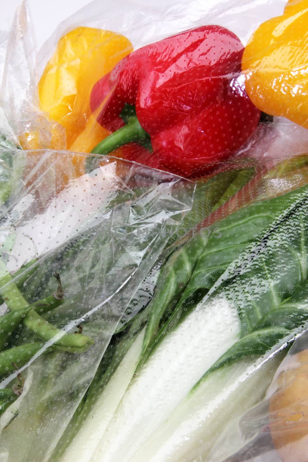 vegetables conserved in cellophane bags for food