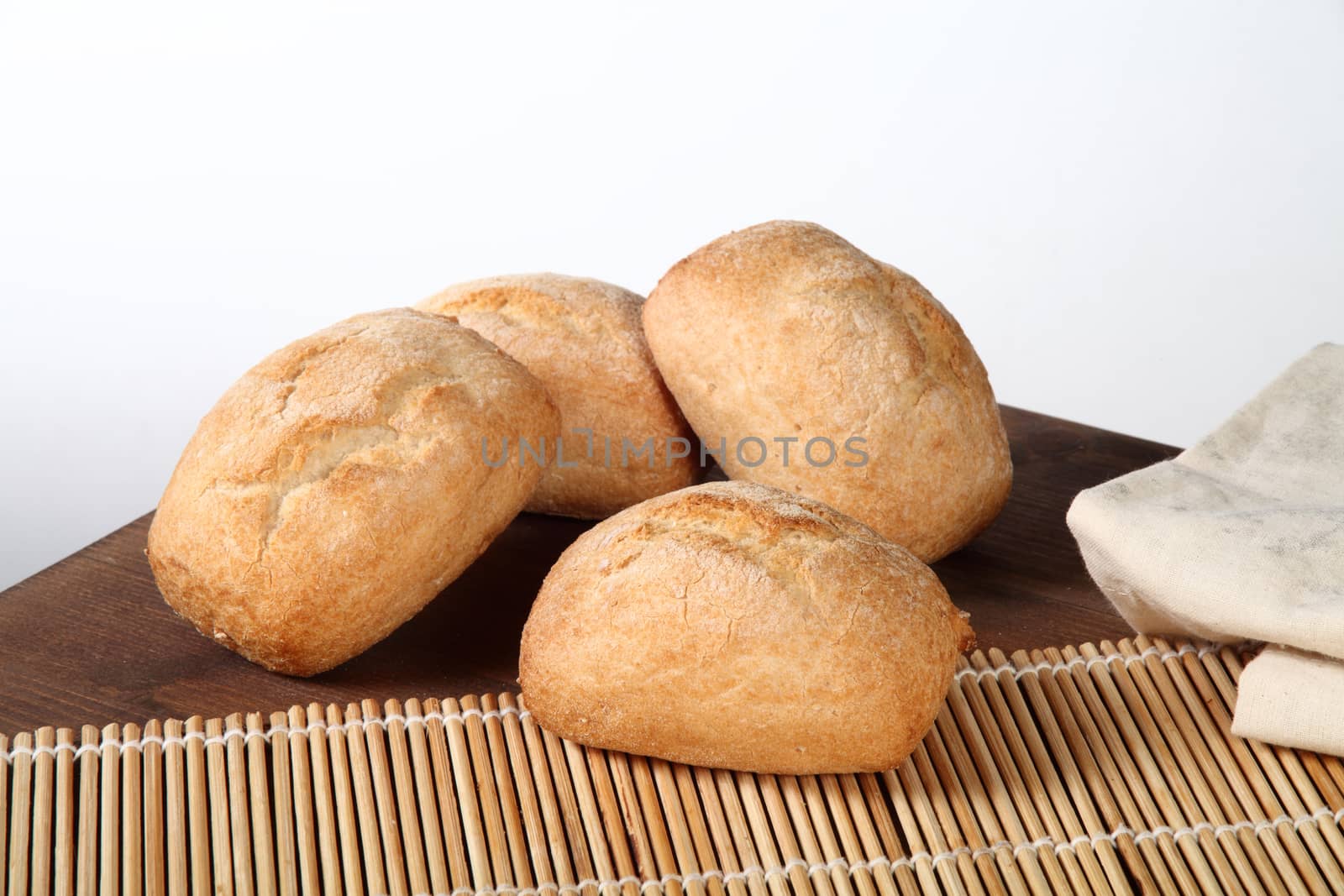 bread on wood table-white background