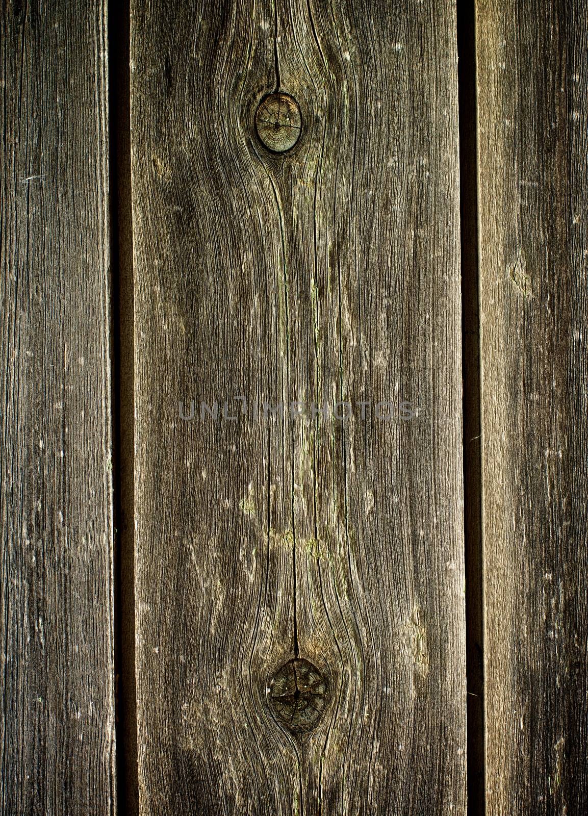 Background of  Weathered Cracked Wooden Planks with Timber Knots closeup