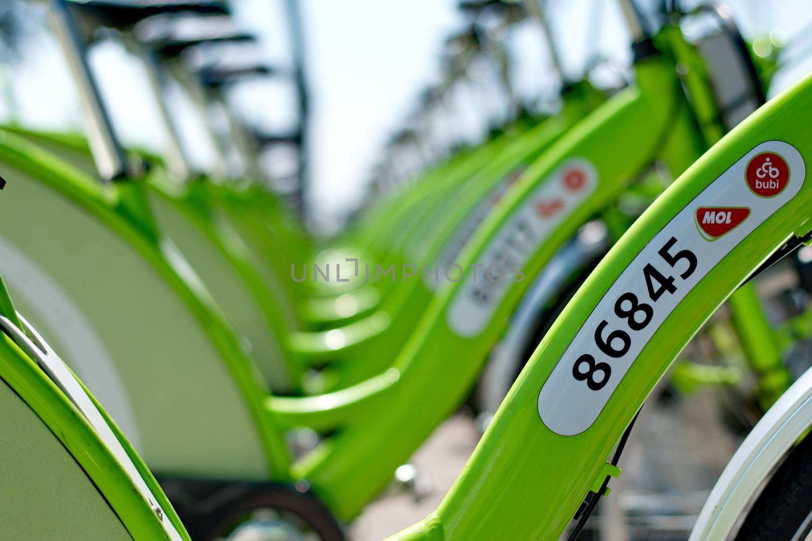 BUDAPEST, HUNGARY - JUNE 01 2014:New Budapest bike hire called "BUBI".Many cities around the world have bicycle sharing systems or community bicycle programs.