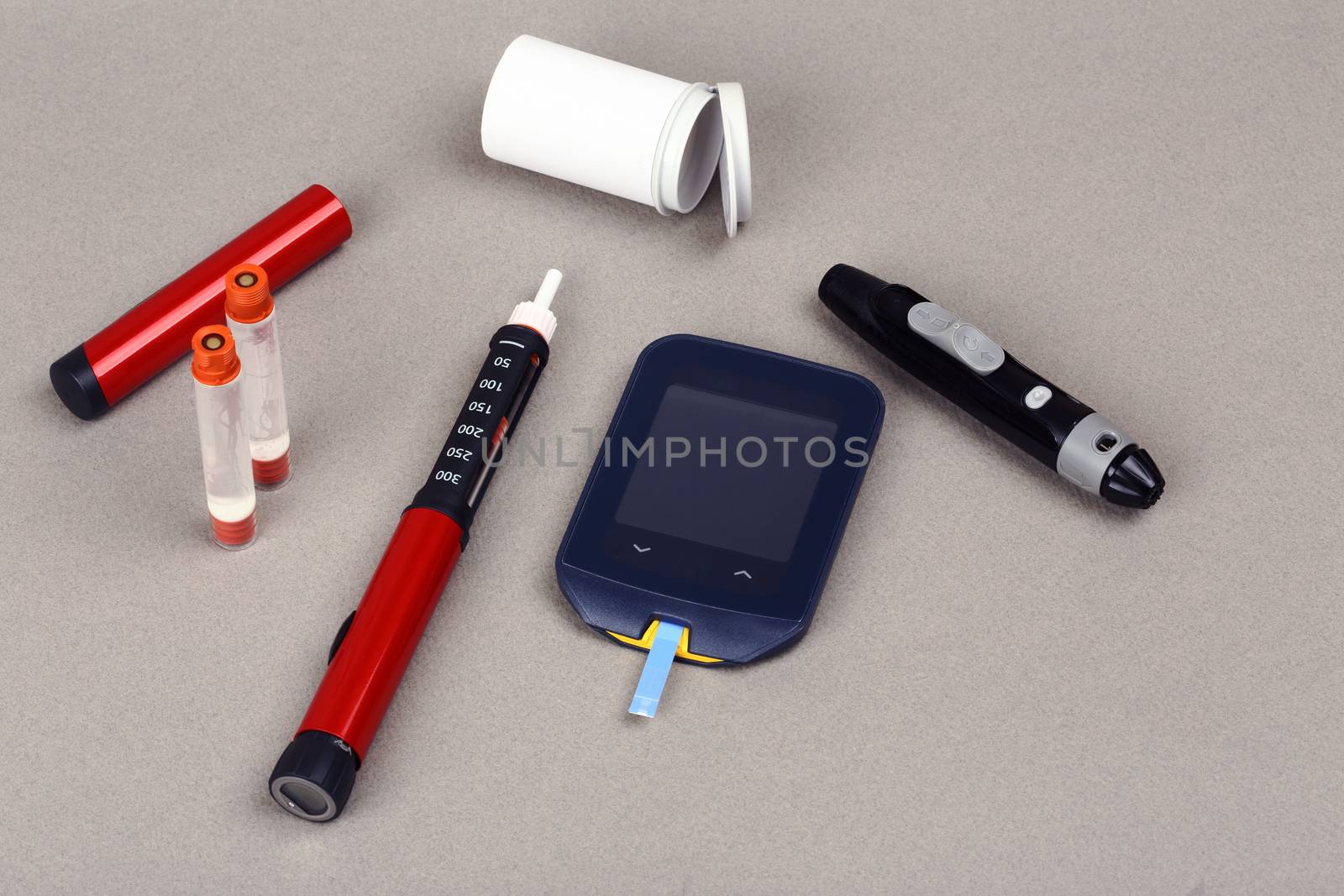 Diabetes equipment, Insulin pen and glucose level blood test