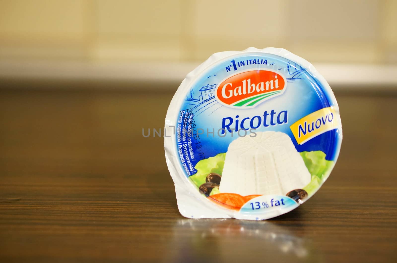 POZNAN, POLAND - SEPTEMBER 24, 2015: Pack of Italina Galbani ricotta cheese