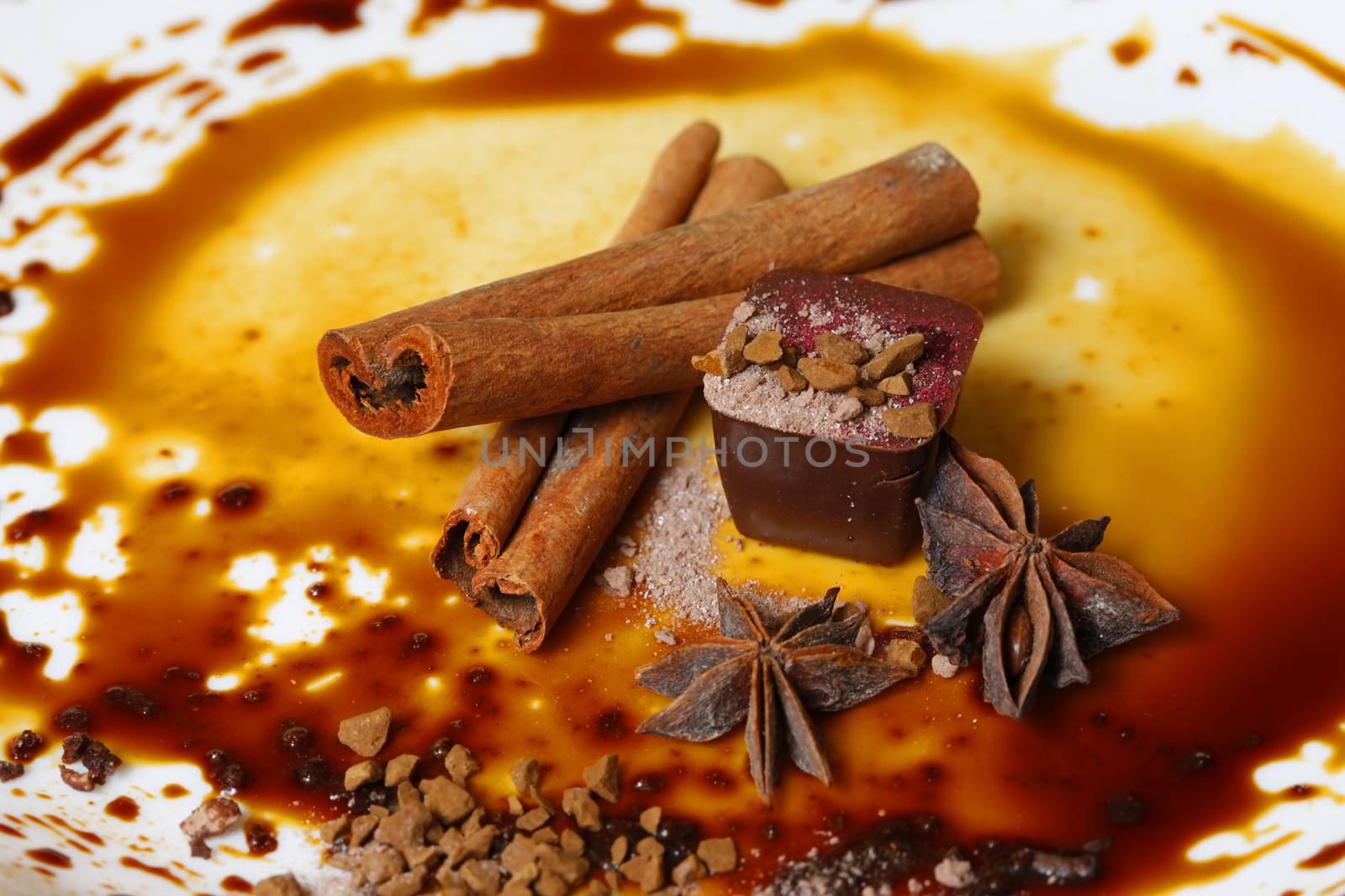 Chocolate candy isolated with anice and cinnamon