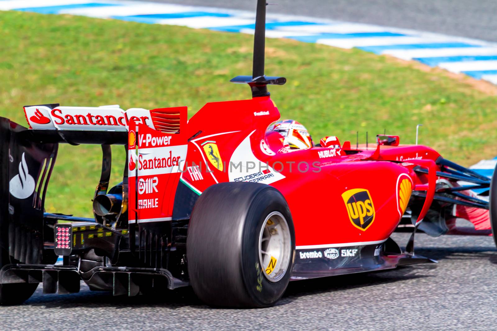 JEREZ DE LA FRONTERA, SPAIN - JAN 28: Kimi Raikkonen of Scuderia Ferrari F1 races on training session on January 28 , 2014, in Jerez de la Frontera , Spain