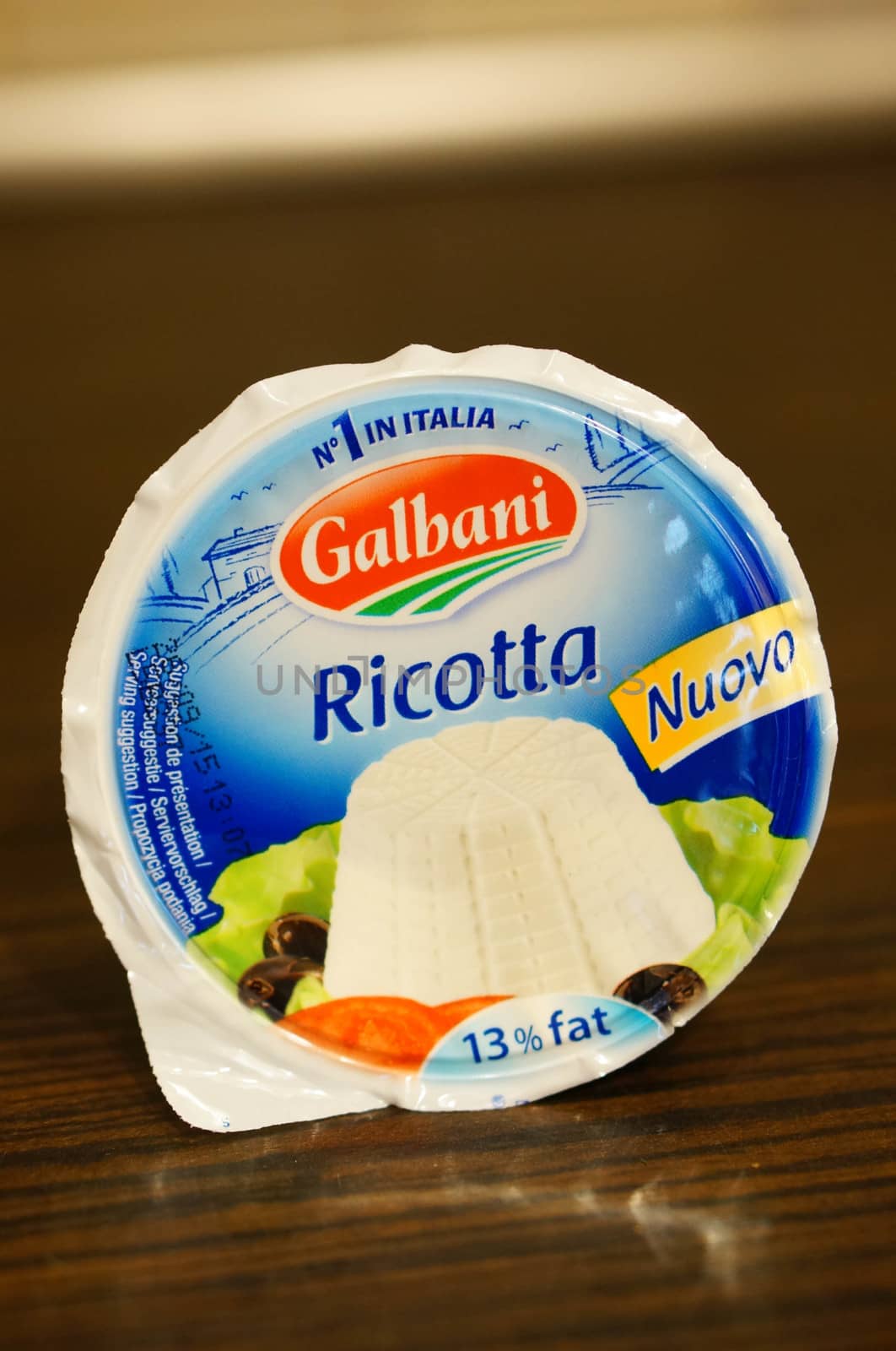 POZNAN, POLAND - SEPTEMBER 24, 2015: Pack of Italina Galbani ricotta cheese
