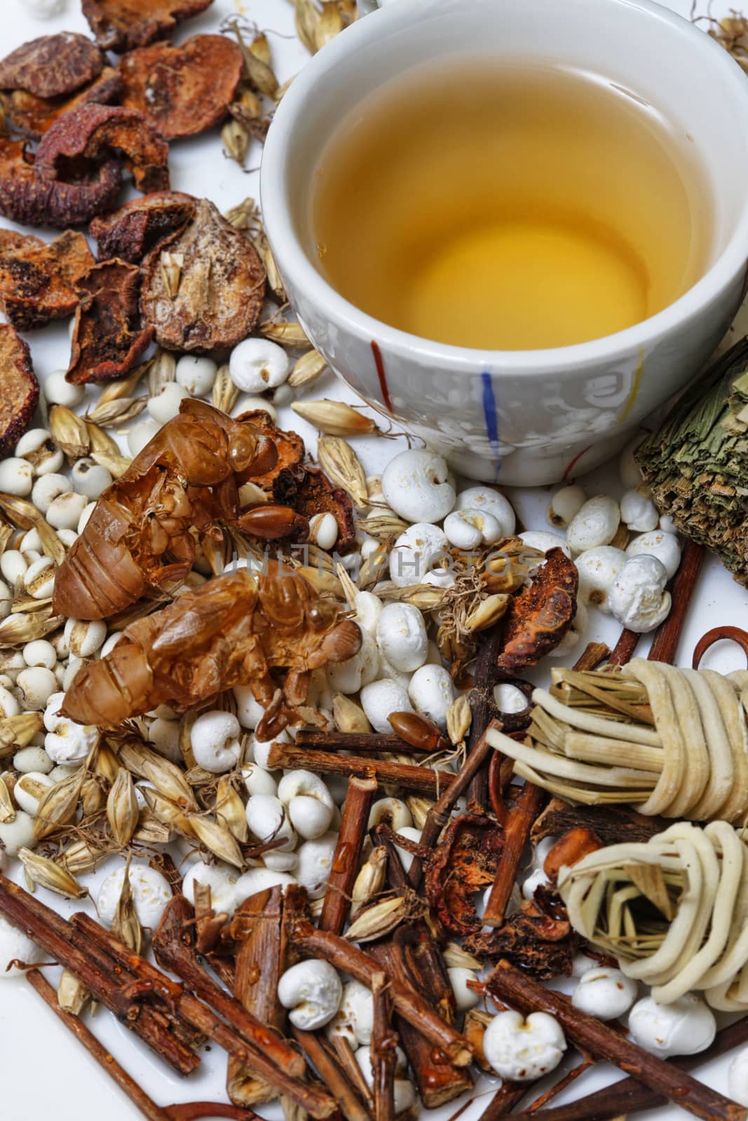 Ingredients for Asian tonic drink with exotic details