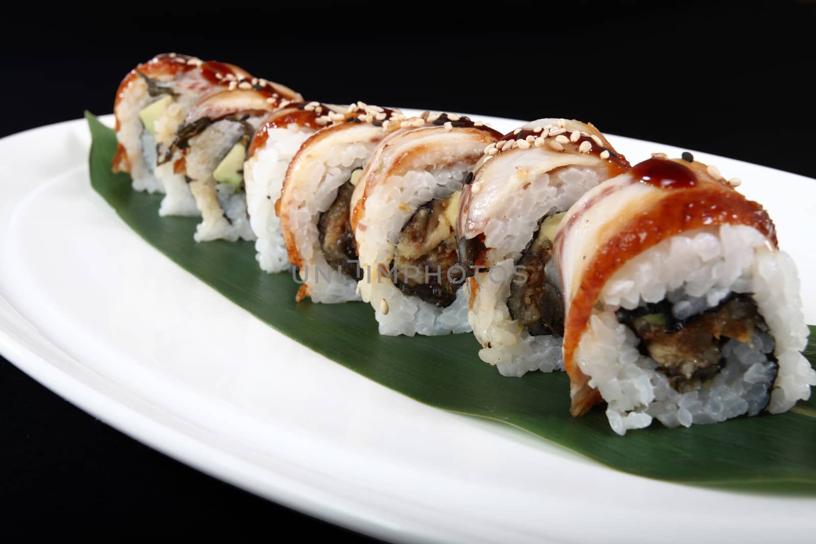 dish of Japanese cuisine meat, rice, fish and vegetables