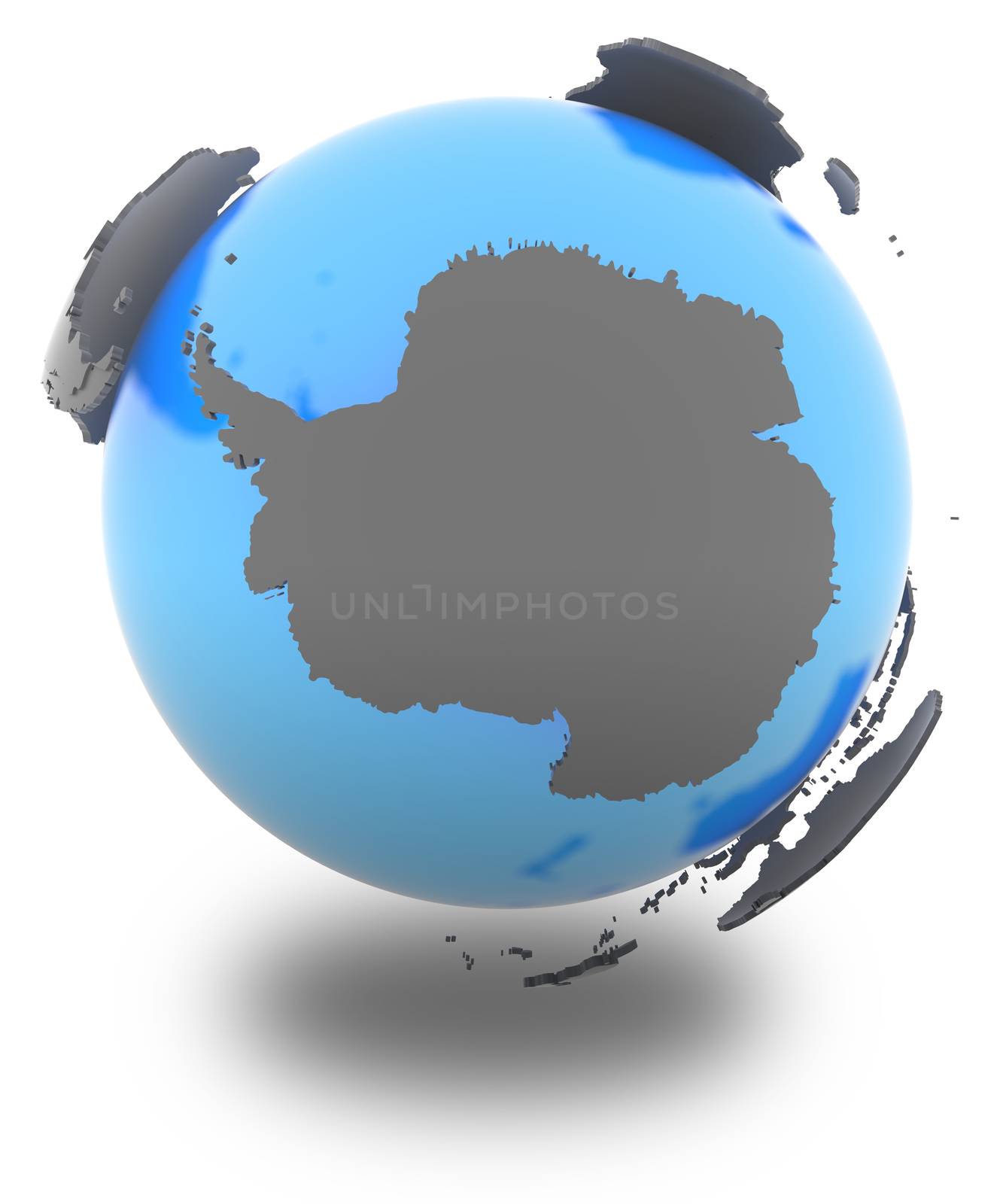 Antarctic standing out of blue Earth in grey, isolated on white background