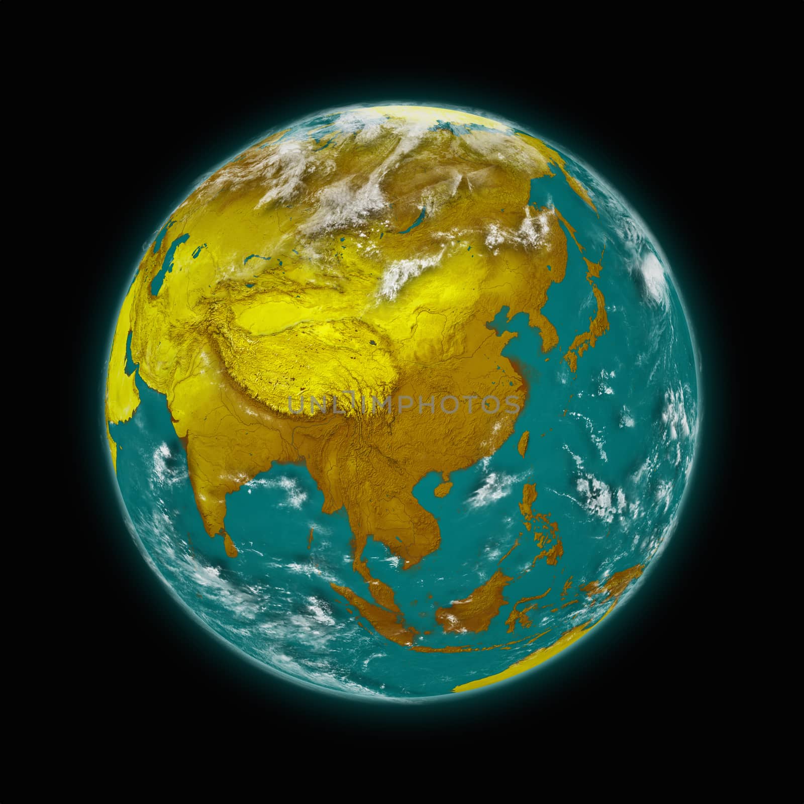 Southeast Asia on blue planet Earth isolated on black background. Highly detailed planet surface. Elements of this image furnished by NASA.