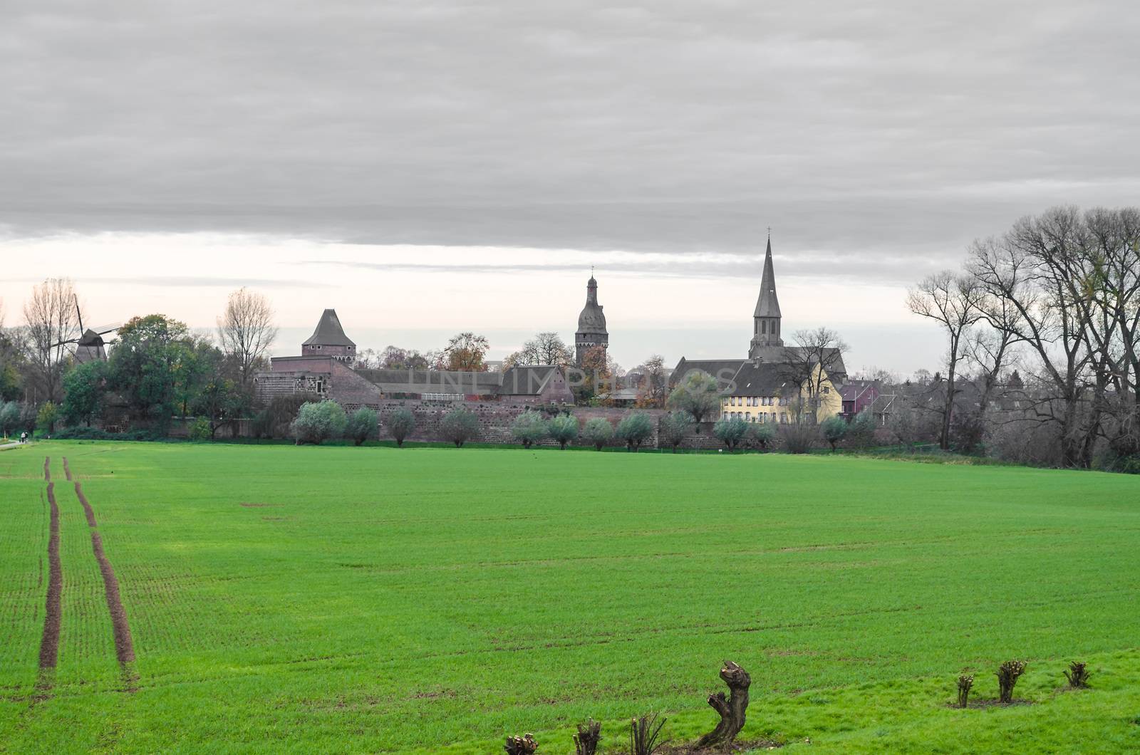 Skyline of the medieval fortress Zons in Germany.