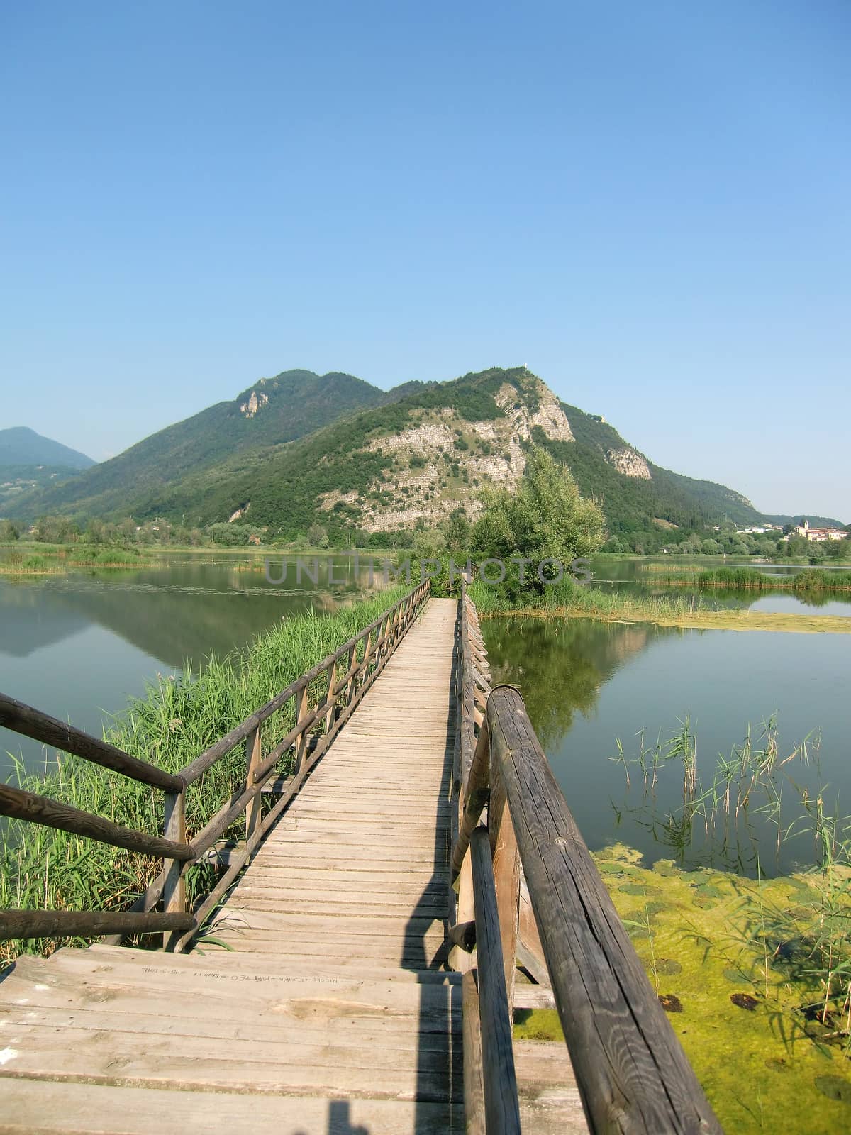 wooden bridge lake by diecidodici