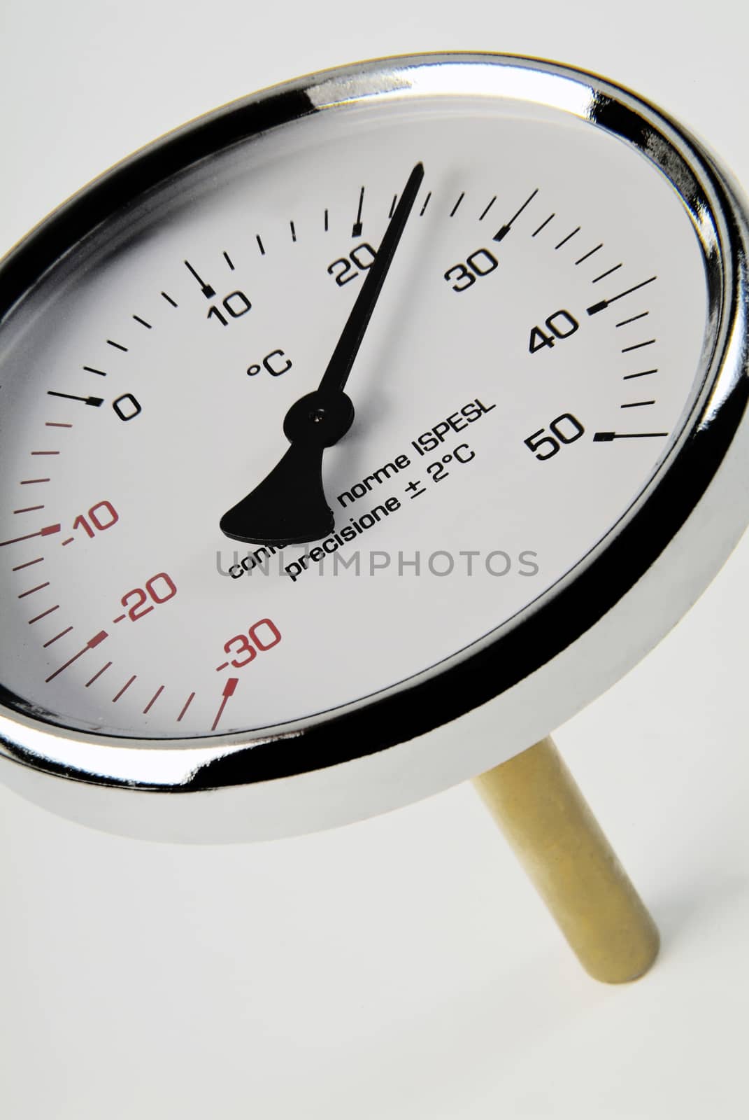 industrial thermometer on white background