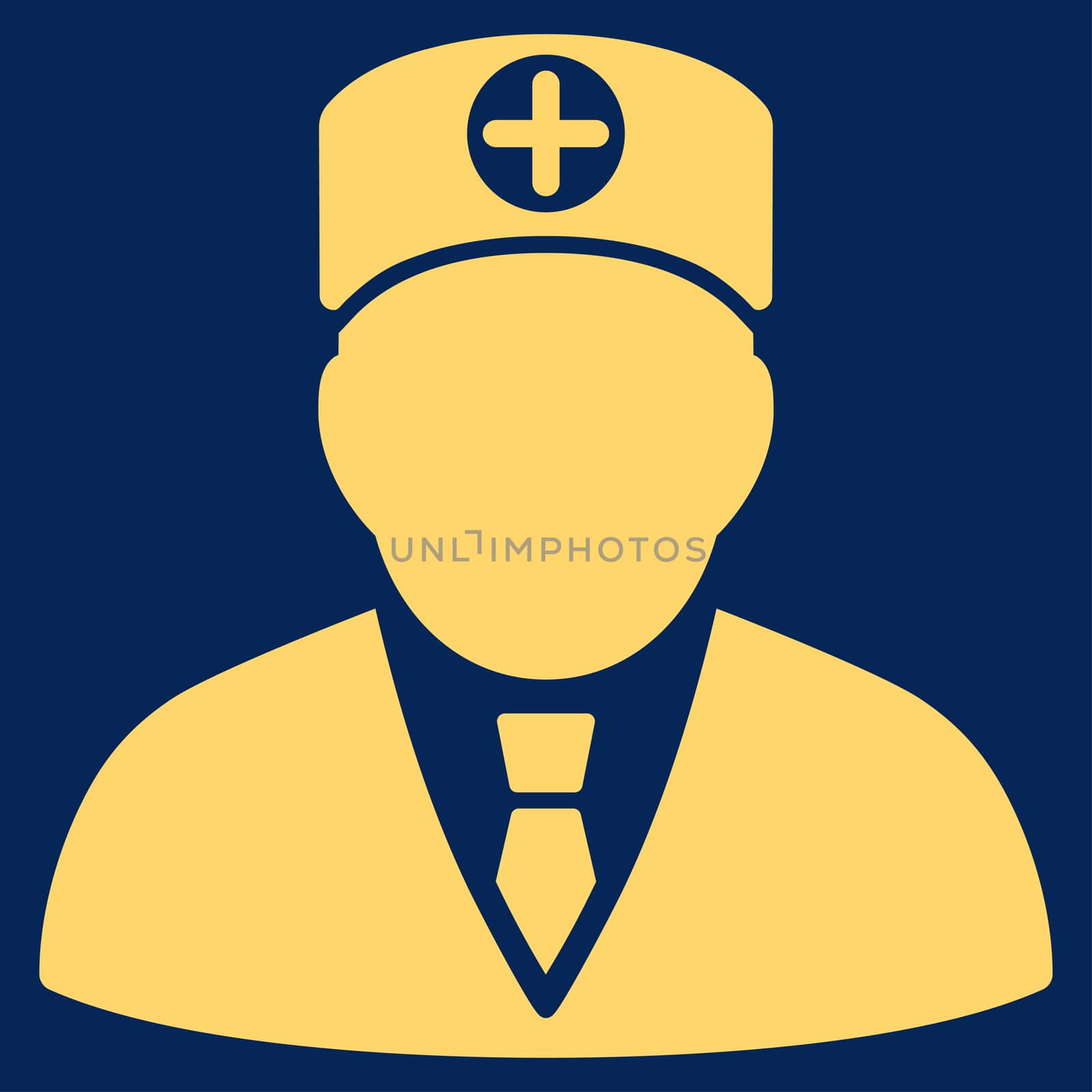 Head Physician glyph icon. Style is flat symbol, yellow color, rounded angles, blue background.