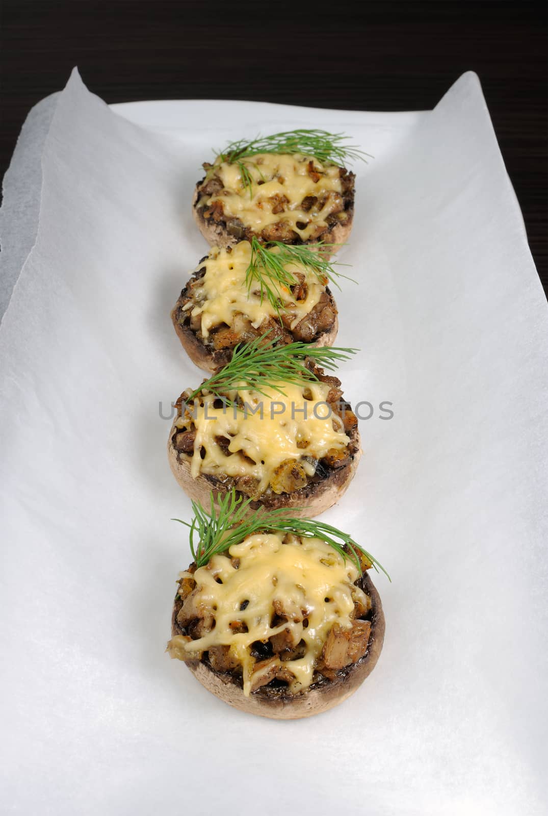 champignons with vegetable stuffing and cheese