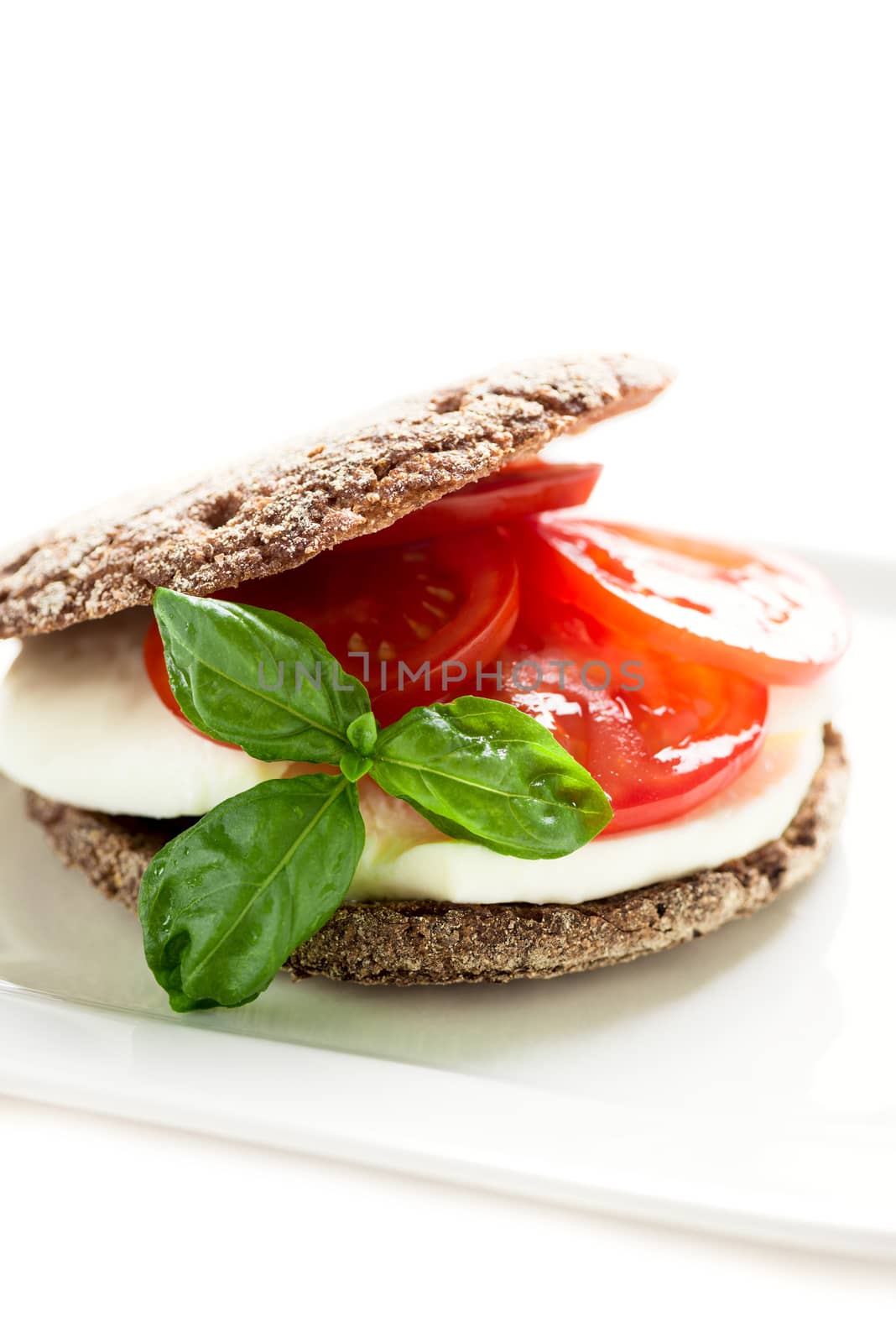 Sandwich with mozzarella tomatoes and rye bread by Nanisimova