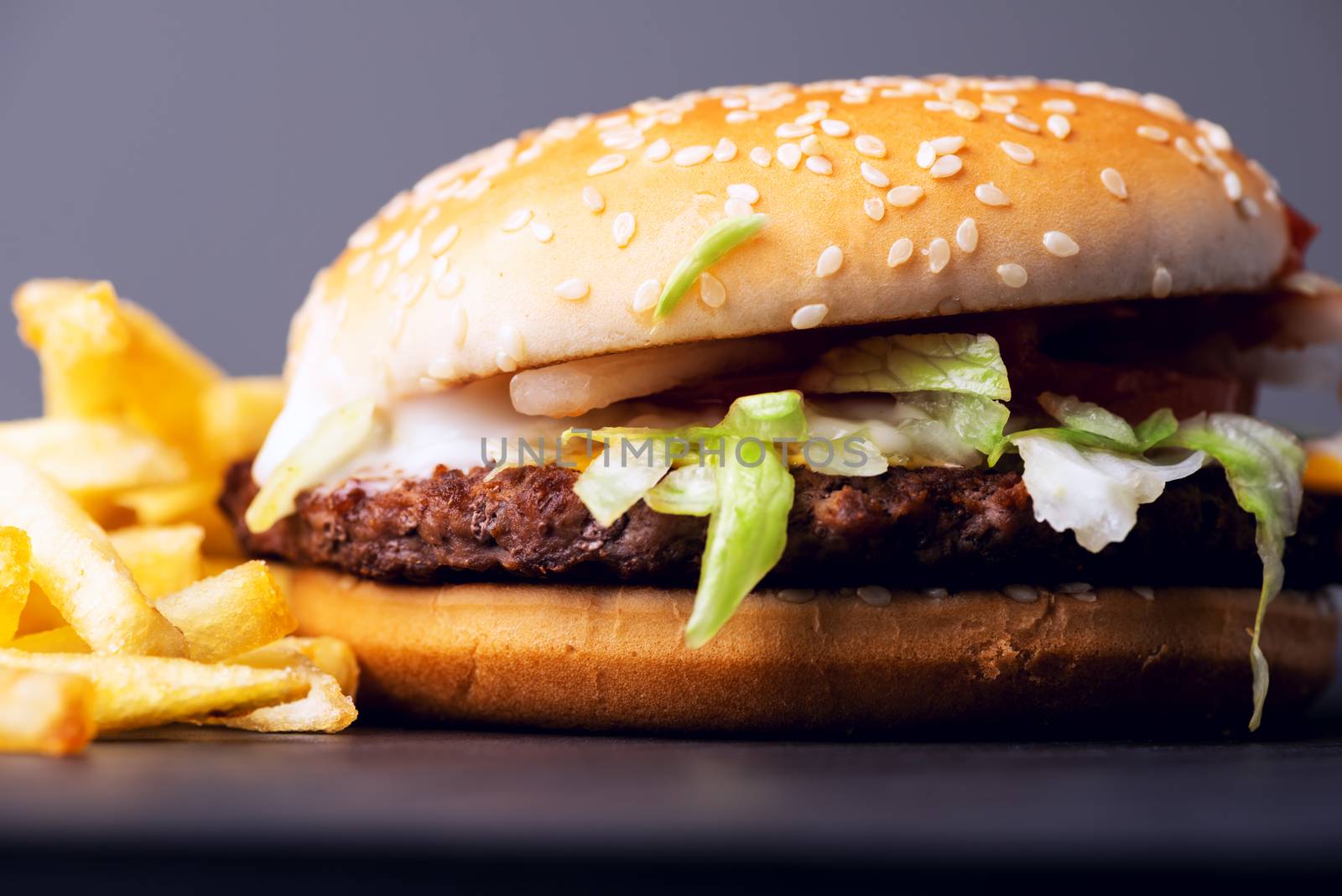 Popular fastfood: soft hamburger with fresh meat